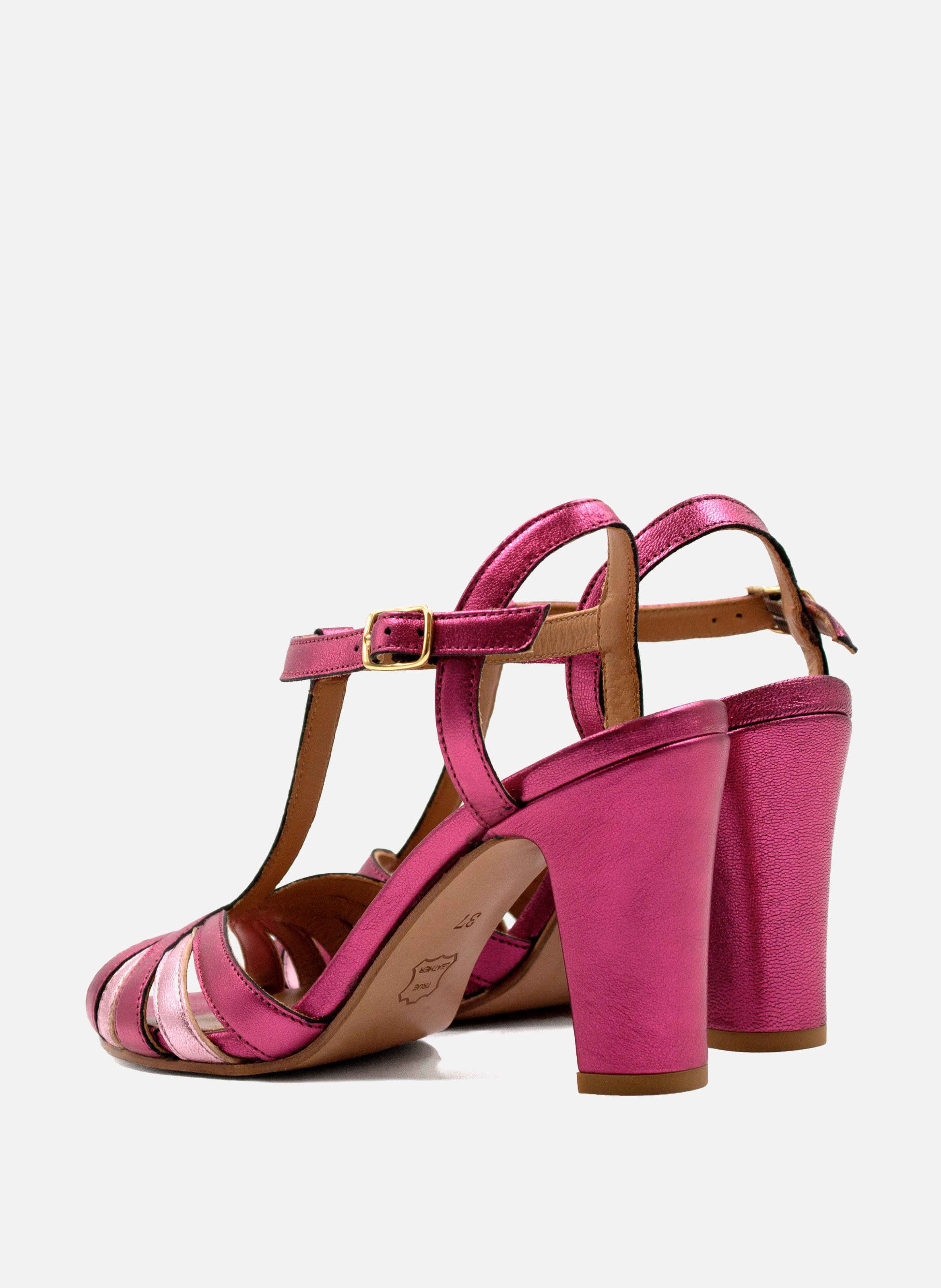 Metallic leather strap sandals with heels JULES & JENN Pink