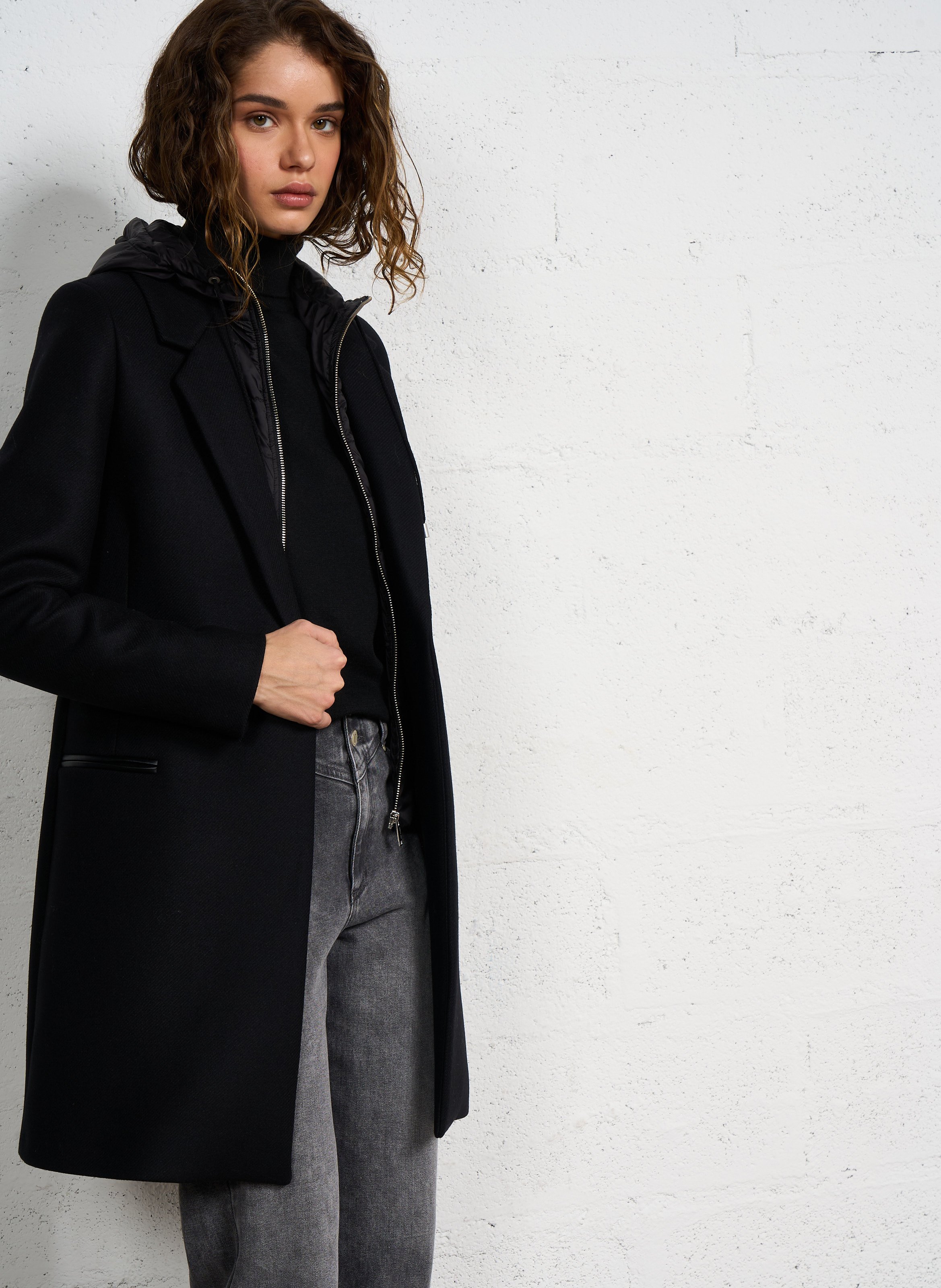 Wool broadcloth hooded coat IKKS Black