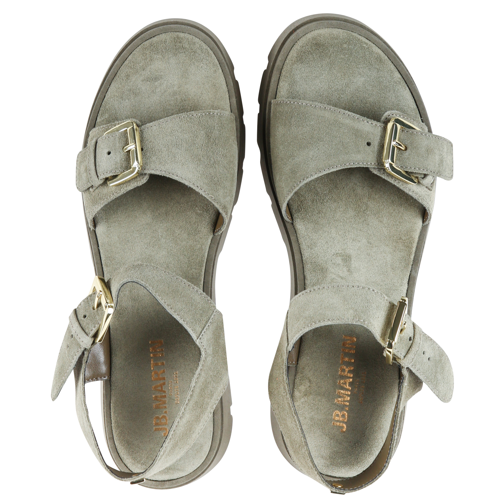 Sandales crantées en cuir velours JB MARTIN Kaki