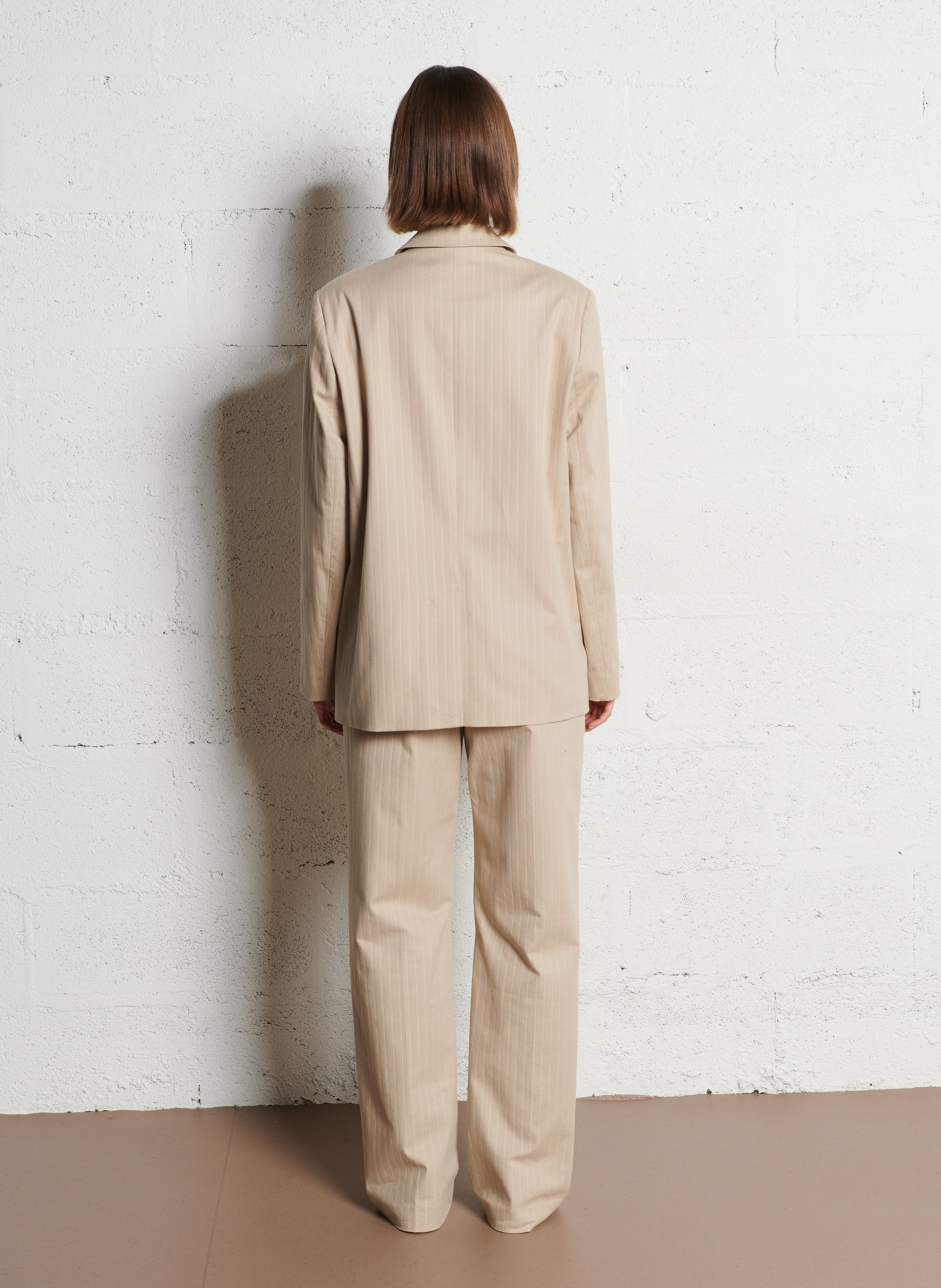 Gerade geschnittener Blazer aus gestreifter Baumwollmischung IKKS Beige