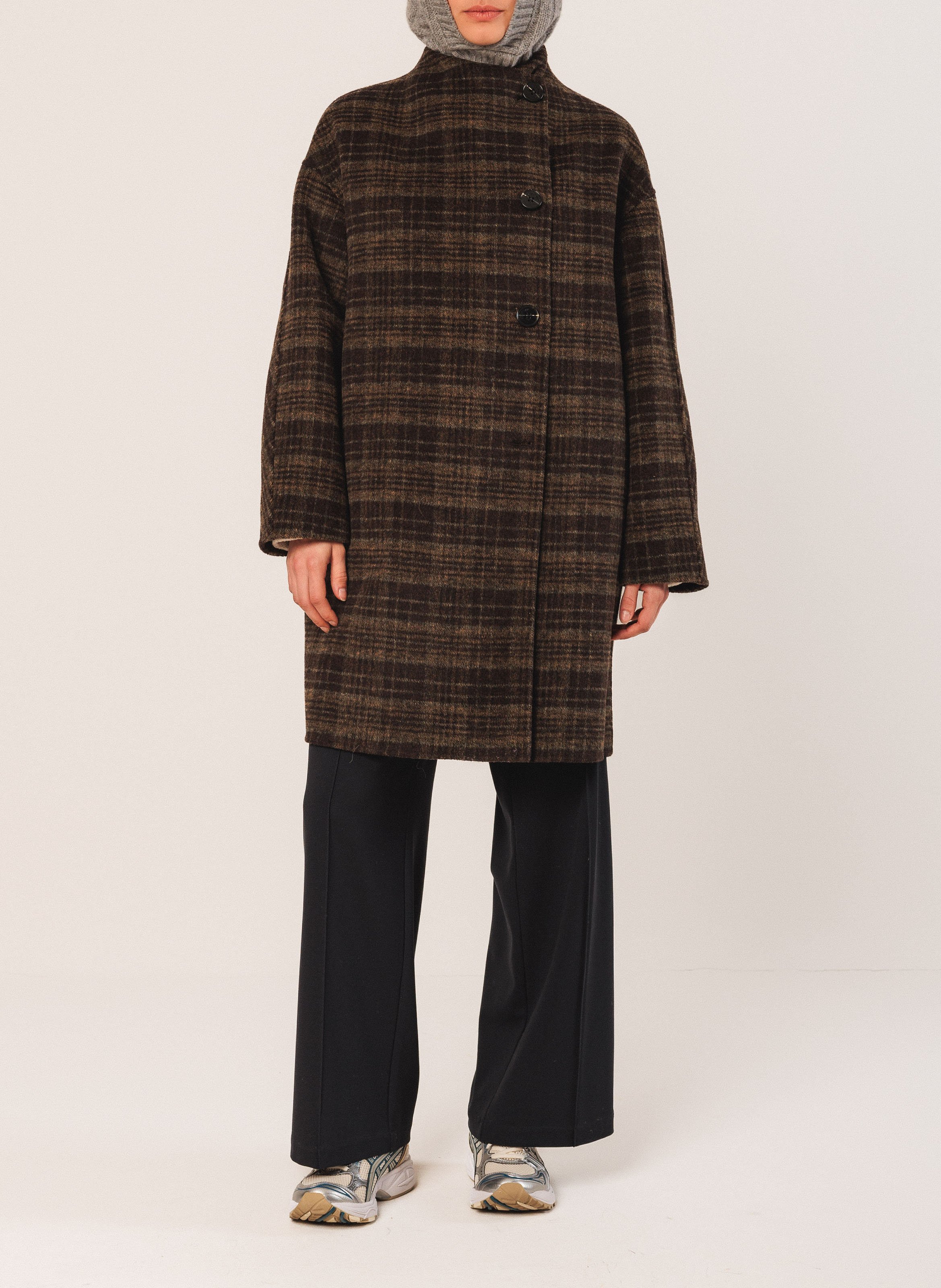 Straight wool-blend coat with high collar INDI & COLD Khaki