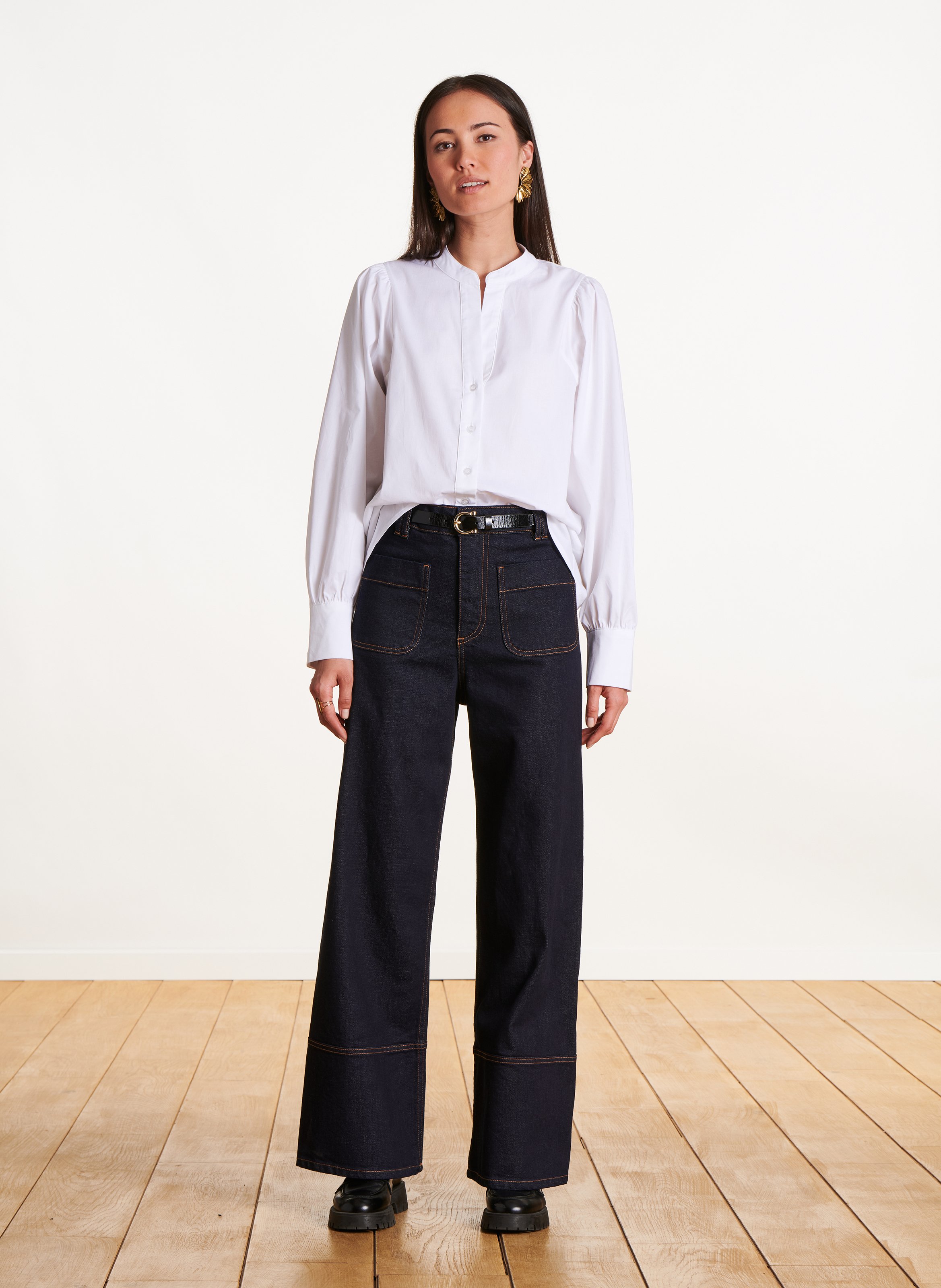 Raw wide-leg jeans with cuffs LA FEE MARABOUTEE Blue