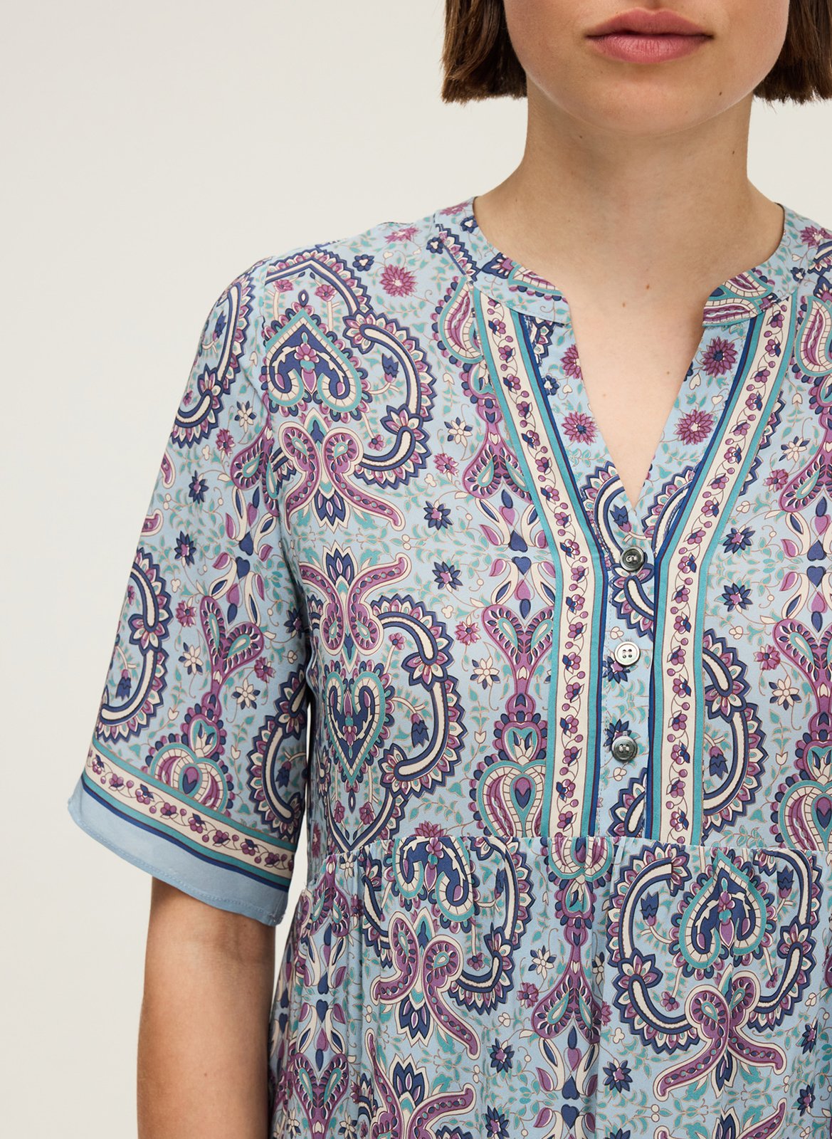 Robe courte col tunisien imprimée PABLO Bleu