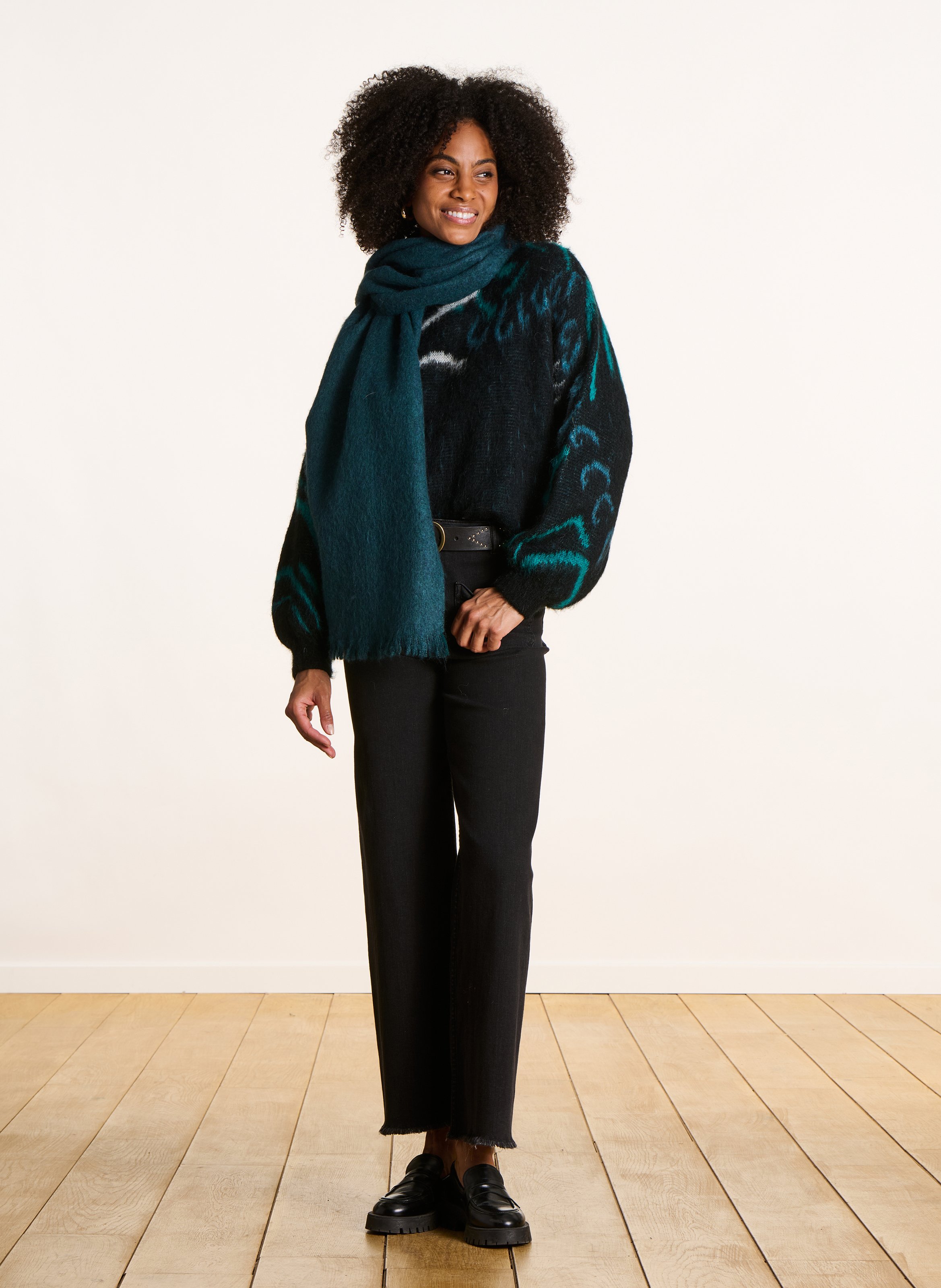 Wide fringed scarf LA FEE MARABOUTEE Blue