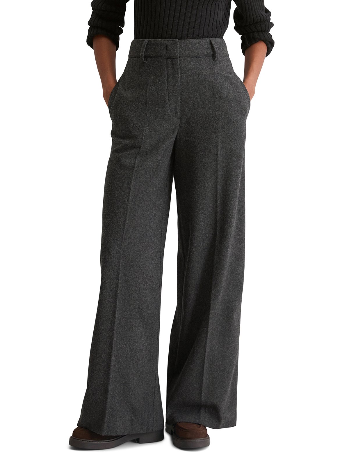 Wide pleated wool blend trousers Anthracite melange Filippa