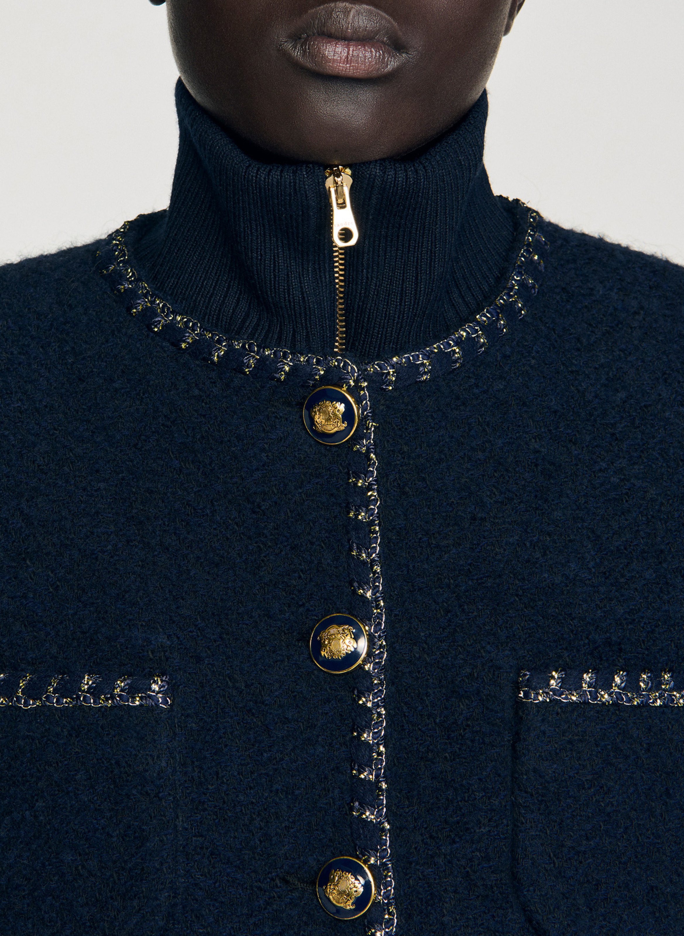 Veste droit col montant en maille SANDRO Bleu