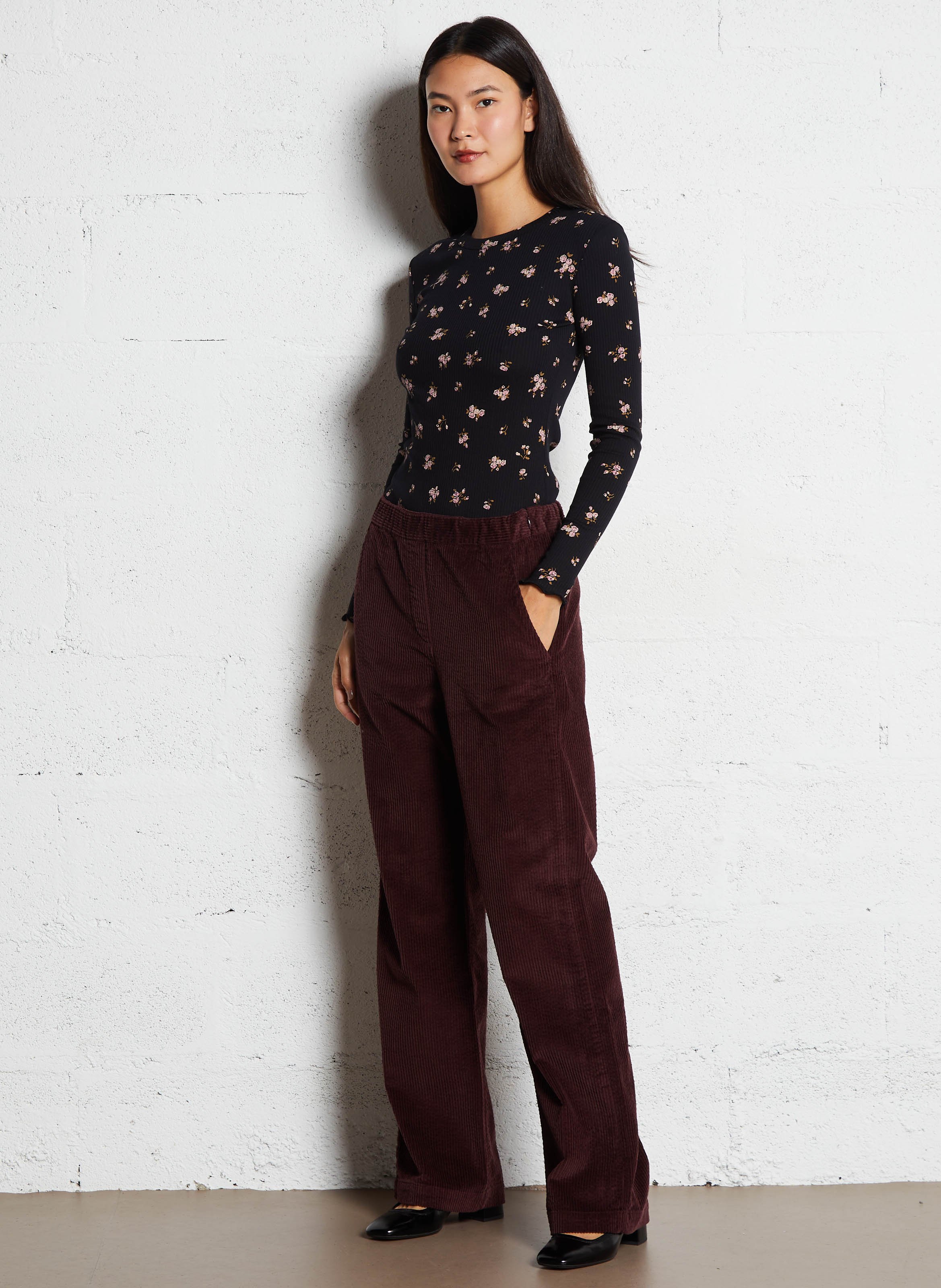 Straight corduroy trousers in solid color DES PETITS HAUTS Brown