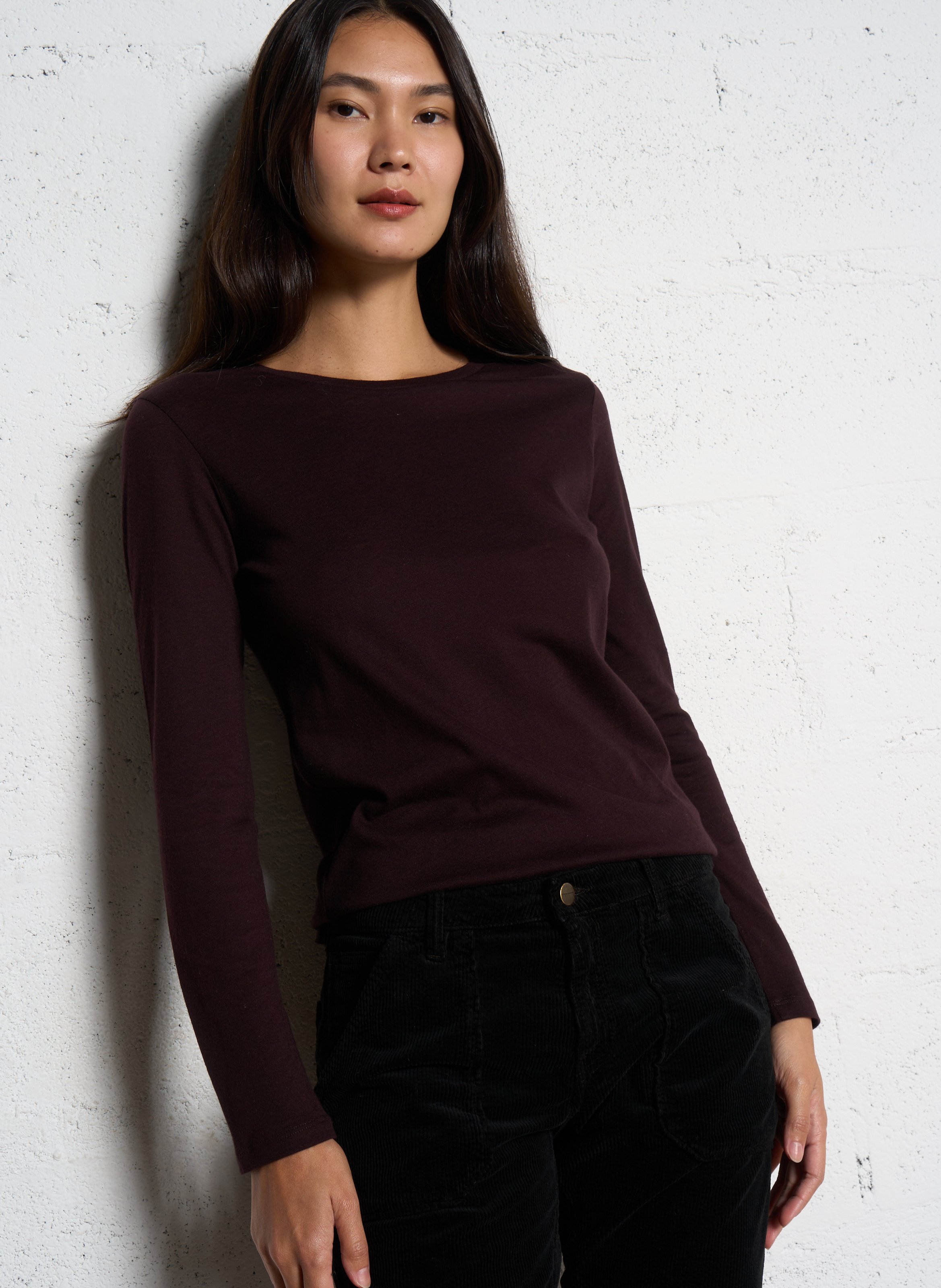 Tee-shirt col rond en coton et cachemire mélangé MAJESTIC FILATURES