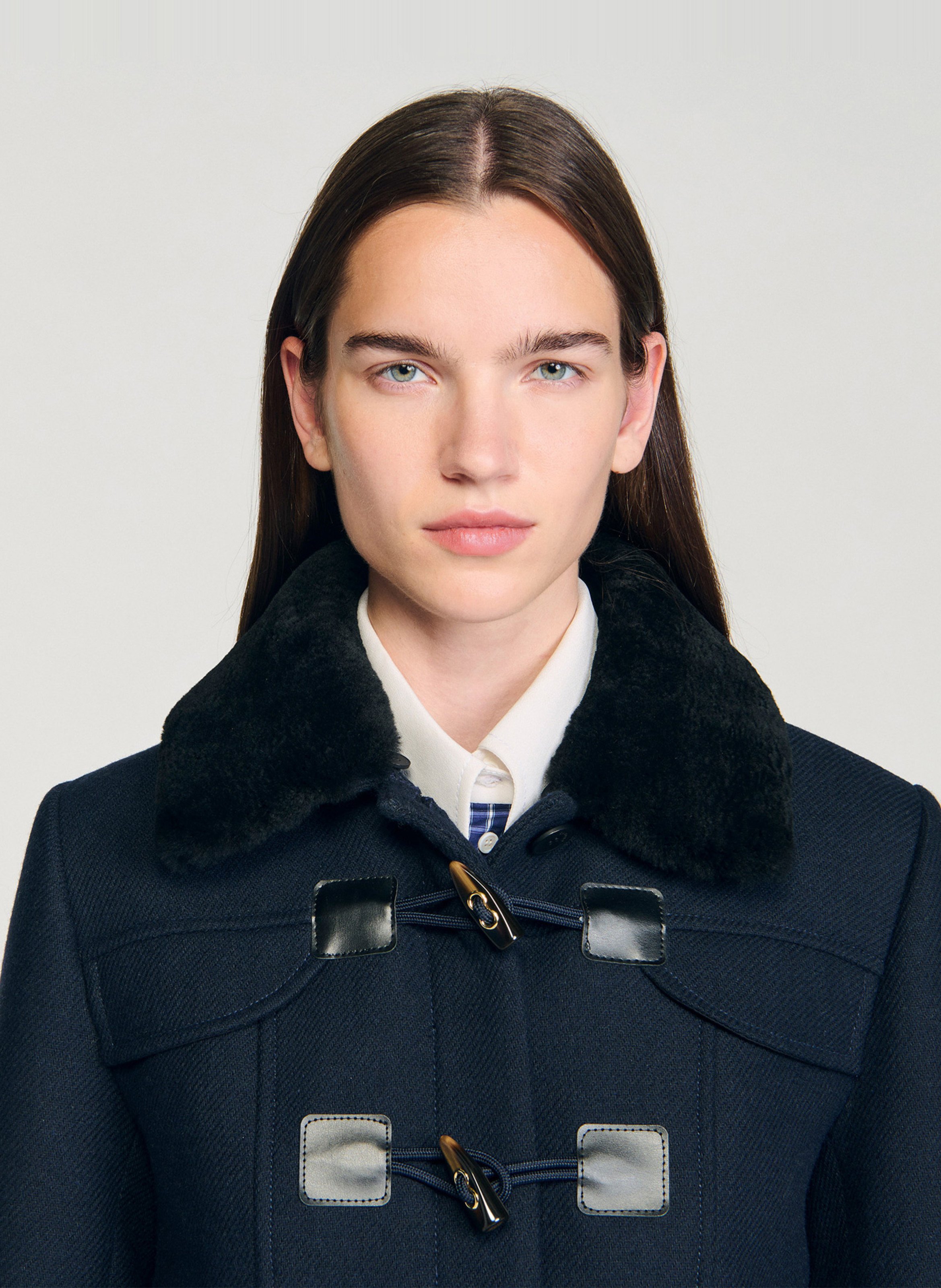 Jas met klassieke kraag - wolblend SANDRO Blauw