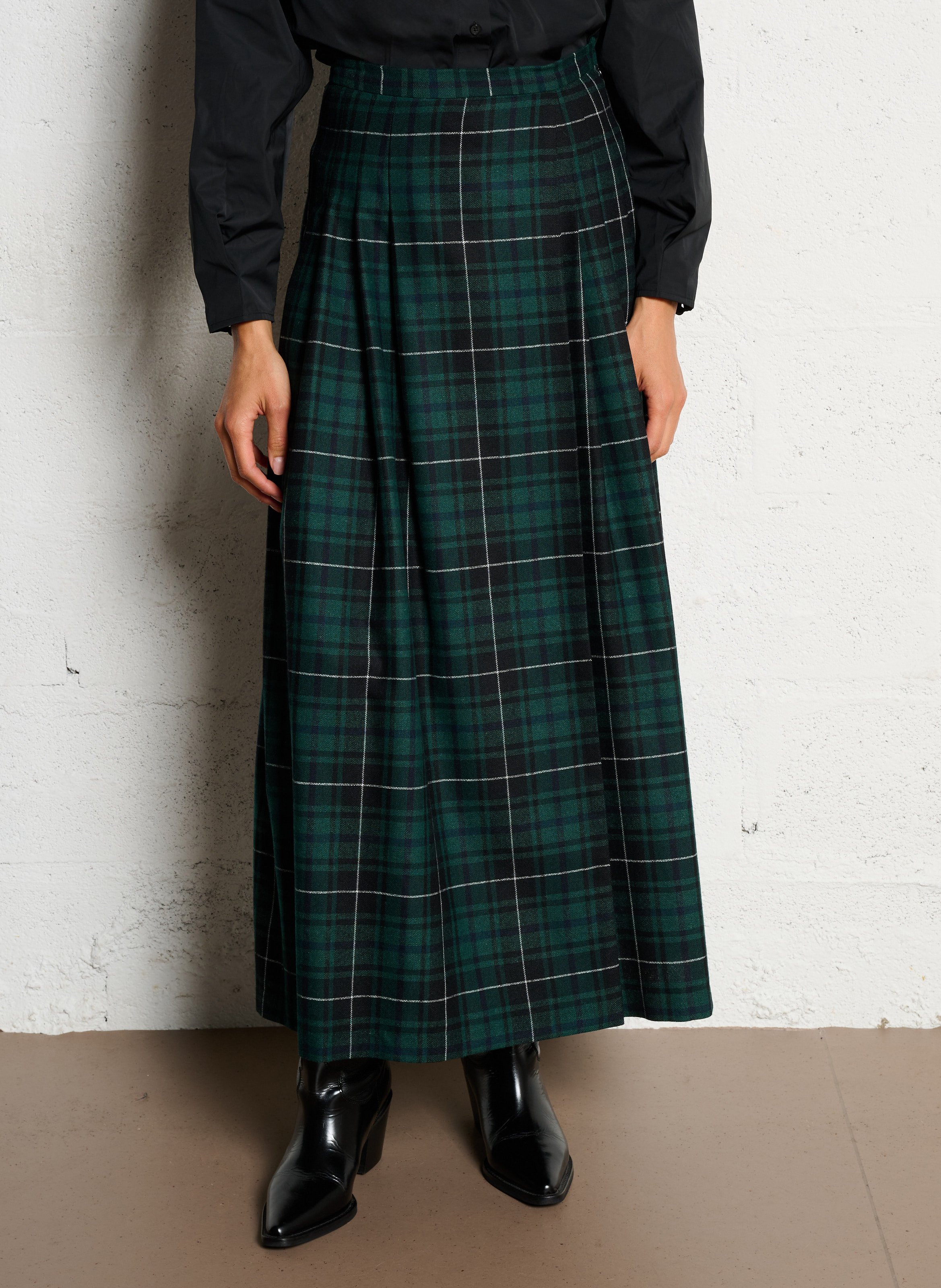 Lange, geruite rok IKKS Groen