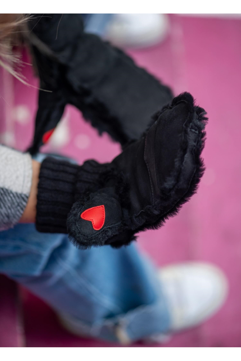 Erika double-face leather mittens Black