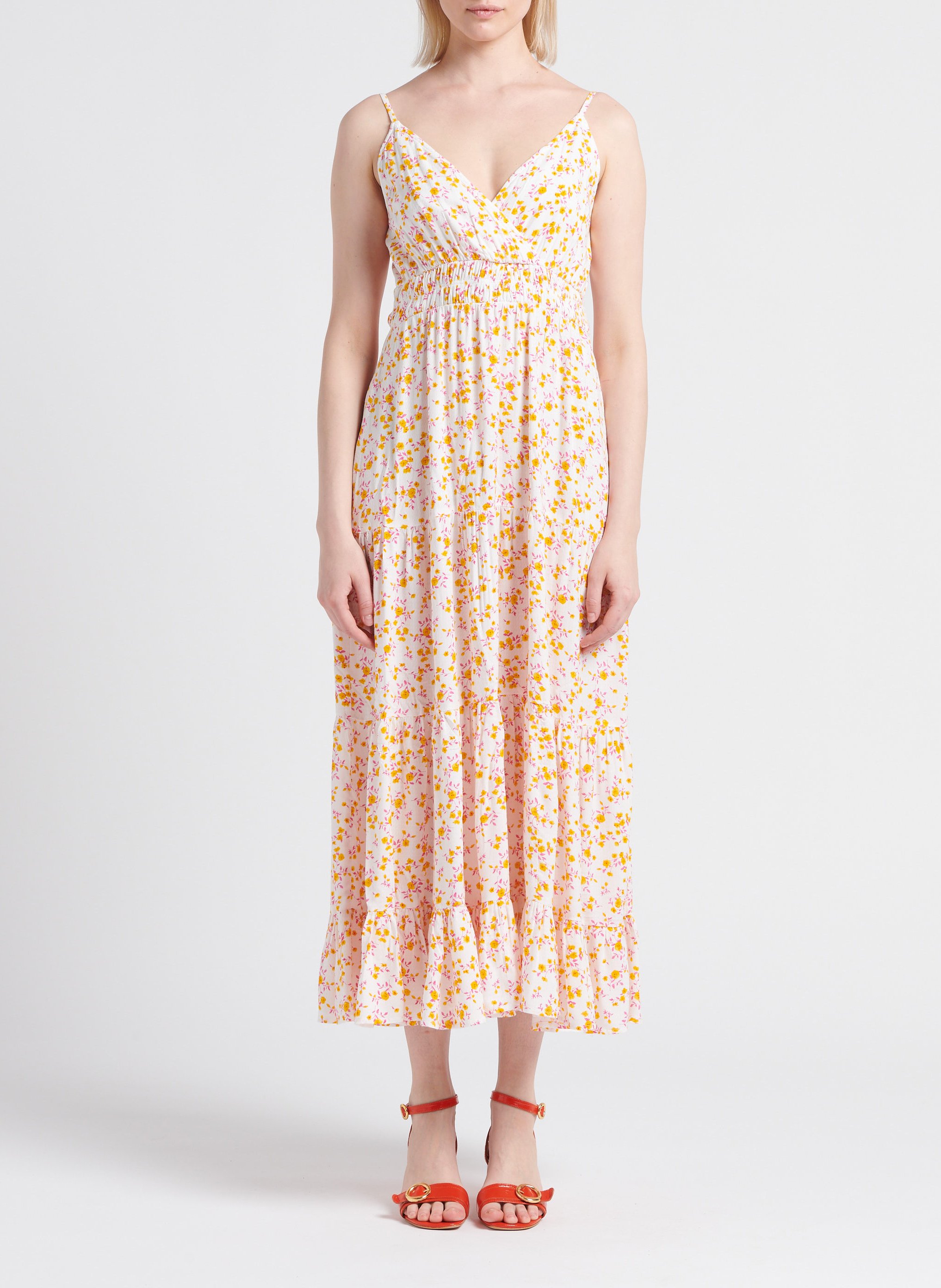 Lange jurk met V-hals en bloemenprint YAS Wit