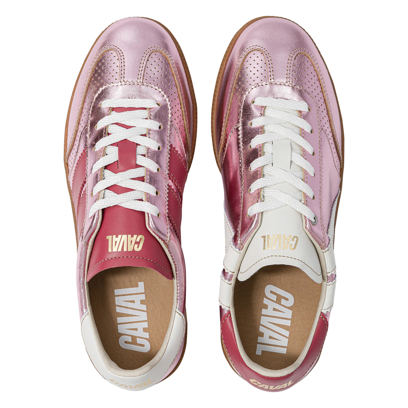 Low metallic leather trainers CAVAL Pink
