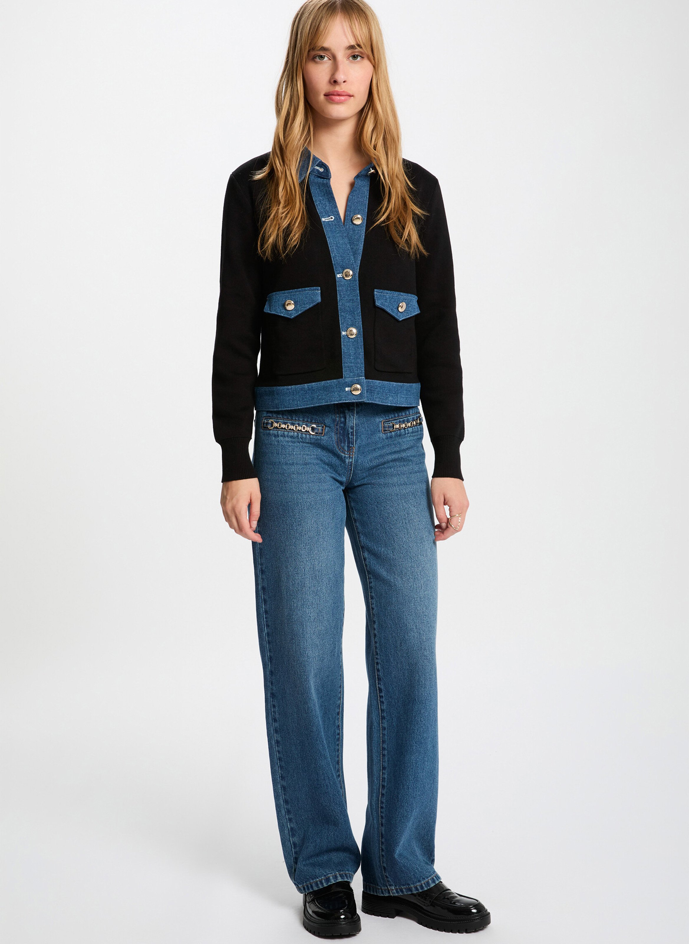 Gestreifter Feinstrick-Cardigan Schwarz