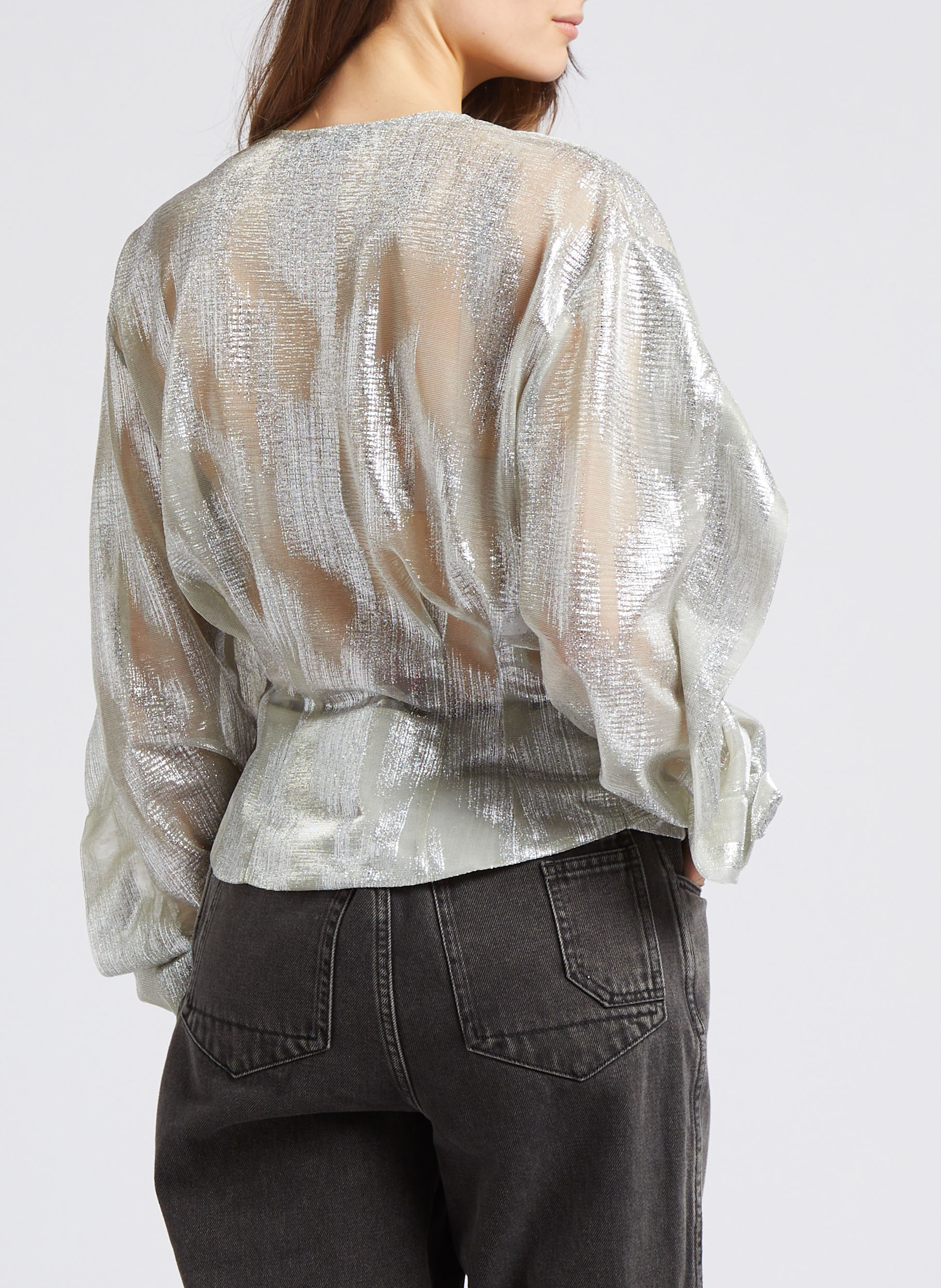 Top col V jacquard métallisé  IRO Argent