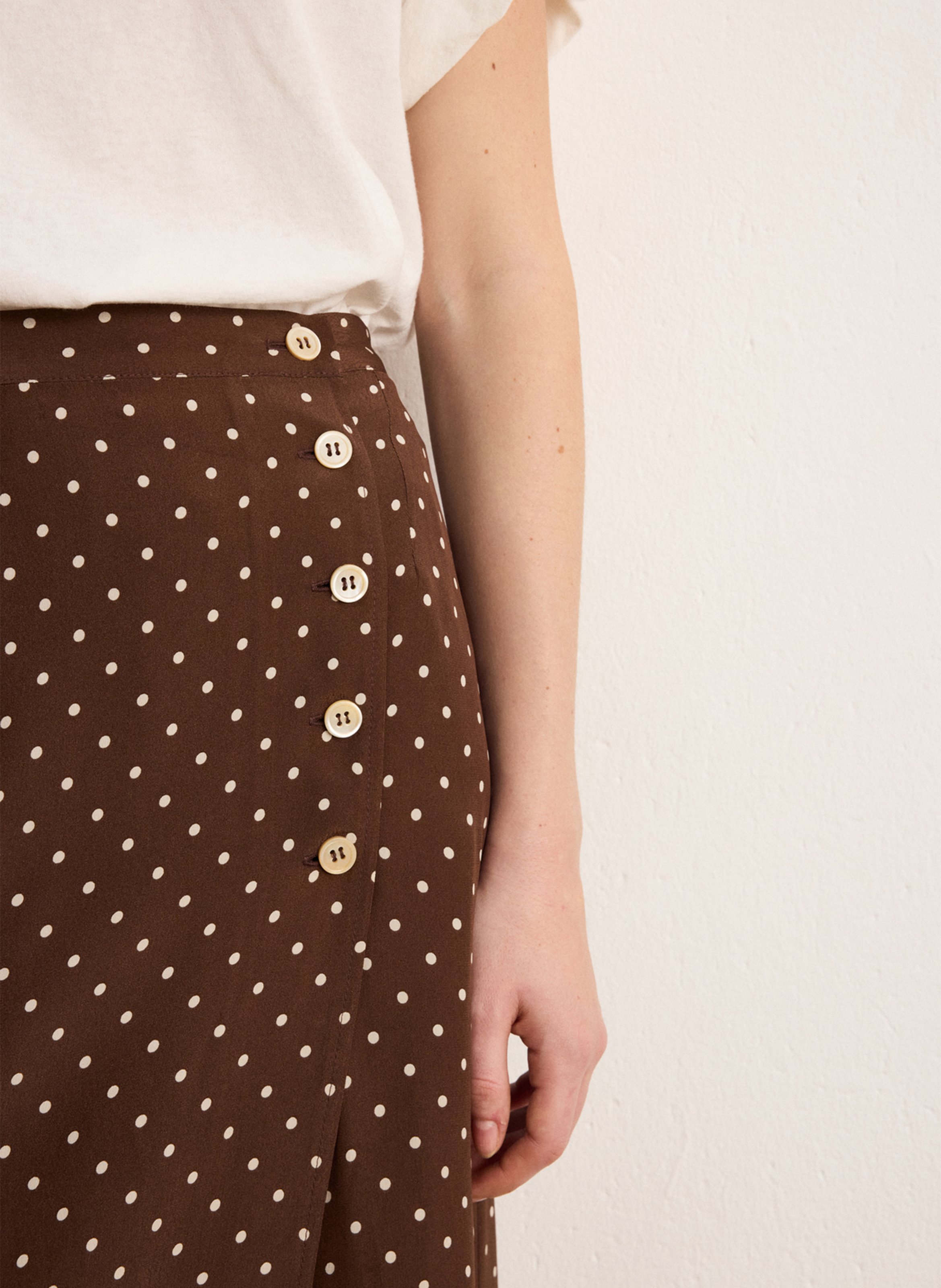 Halflange rok met stippen PABLO Bruin