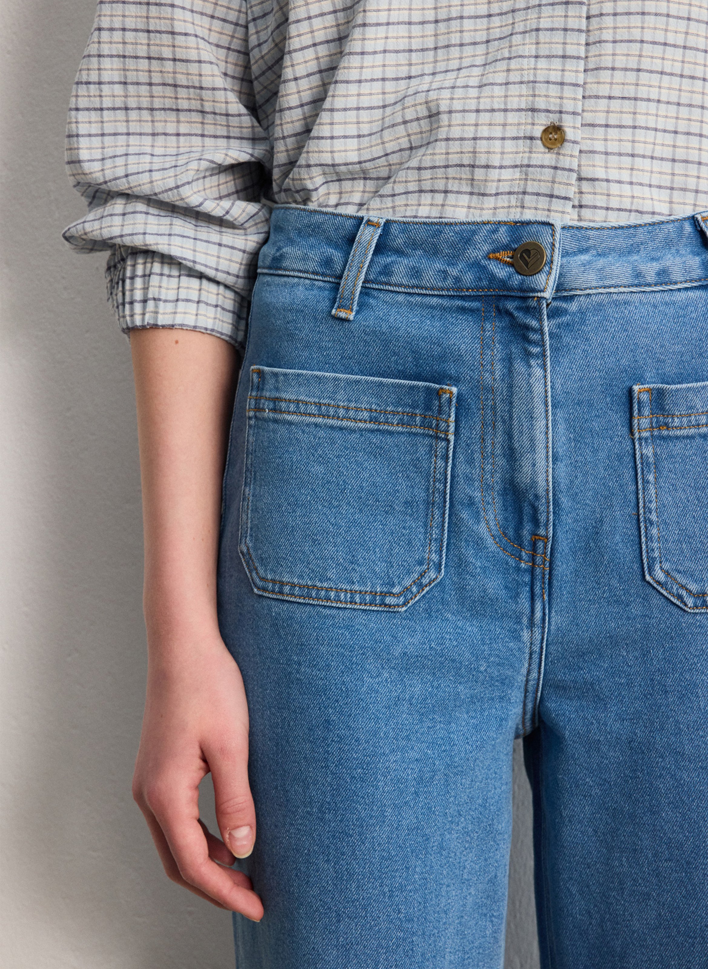 Jean large taille haute en coton mélangé PABLO Bleu