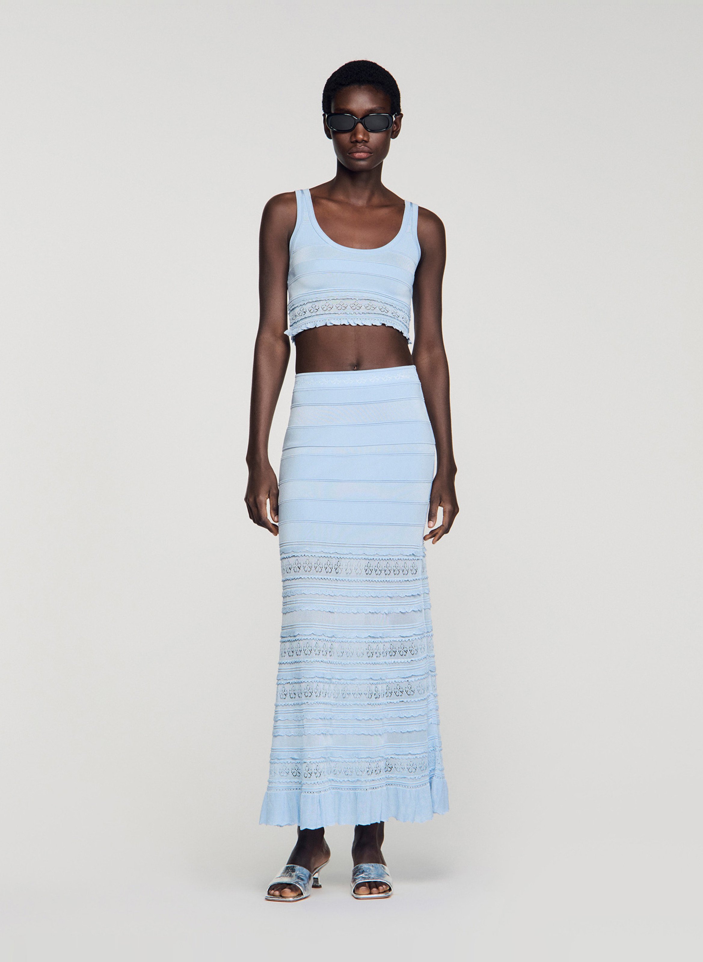 Korte top van tricot SANDRO Blauw