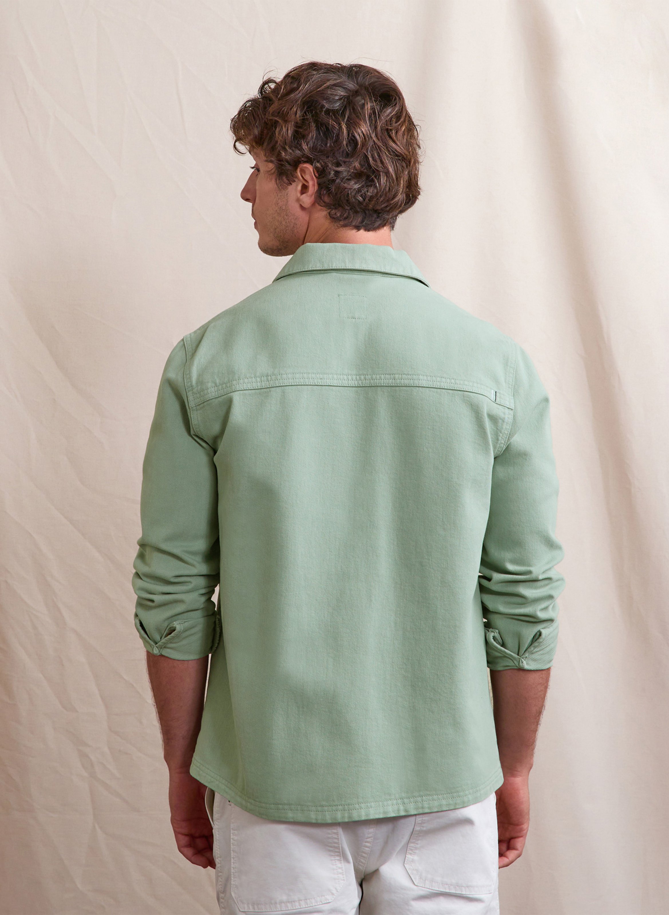 Weite Jacke mit klassischem Kragen aus Baumwollcanvas FAGUO Grun