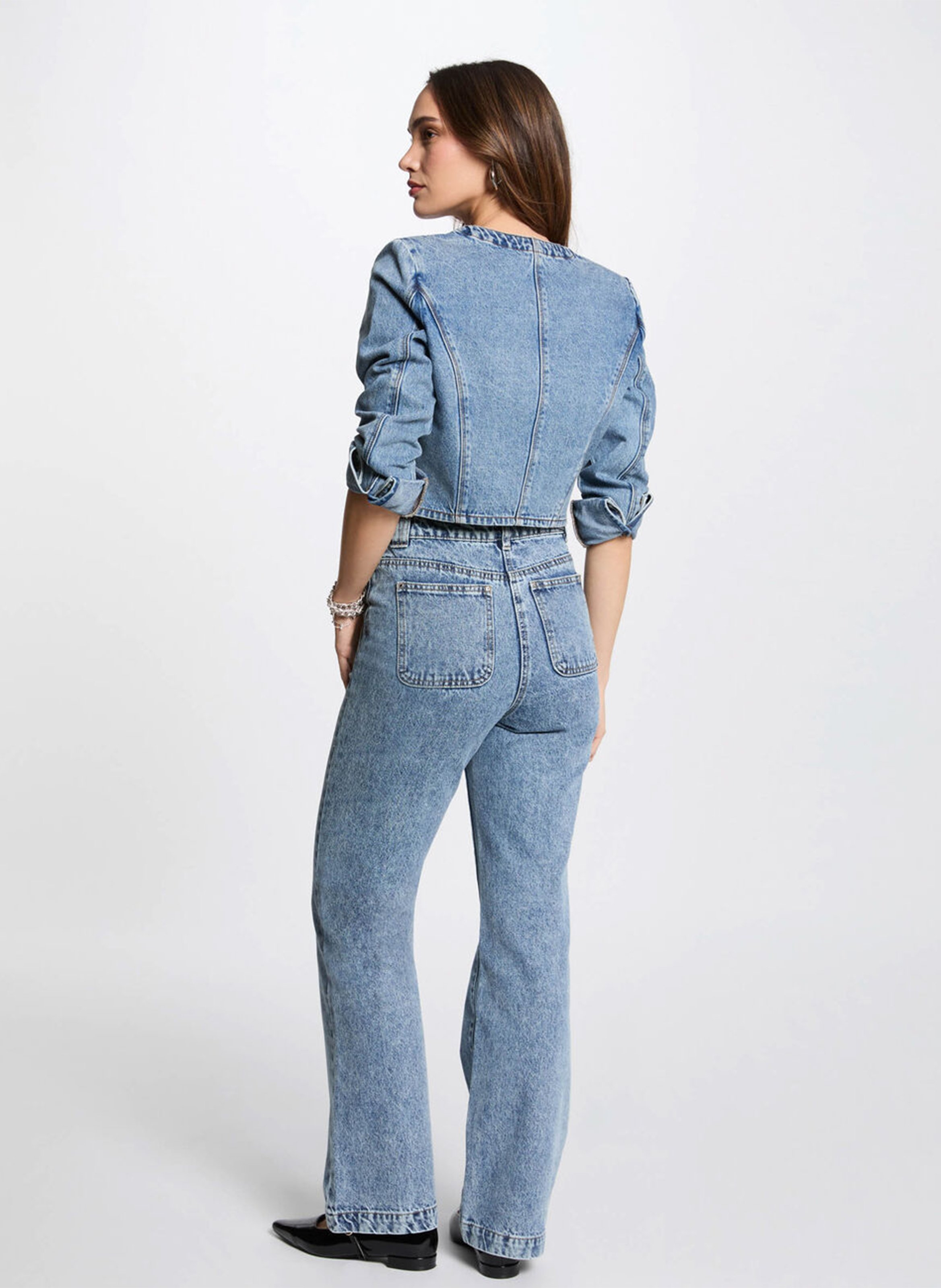 Fitted round neck cotton jacket MORGAN Blue