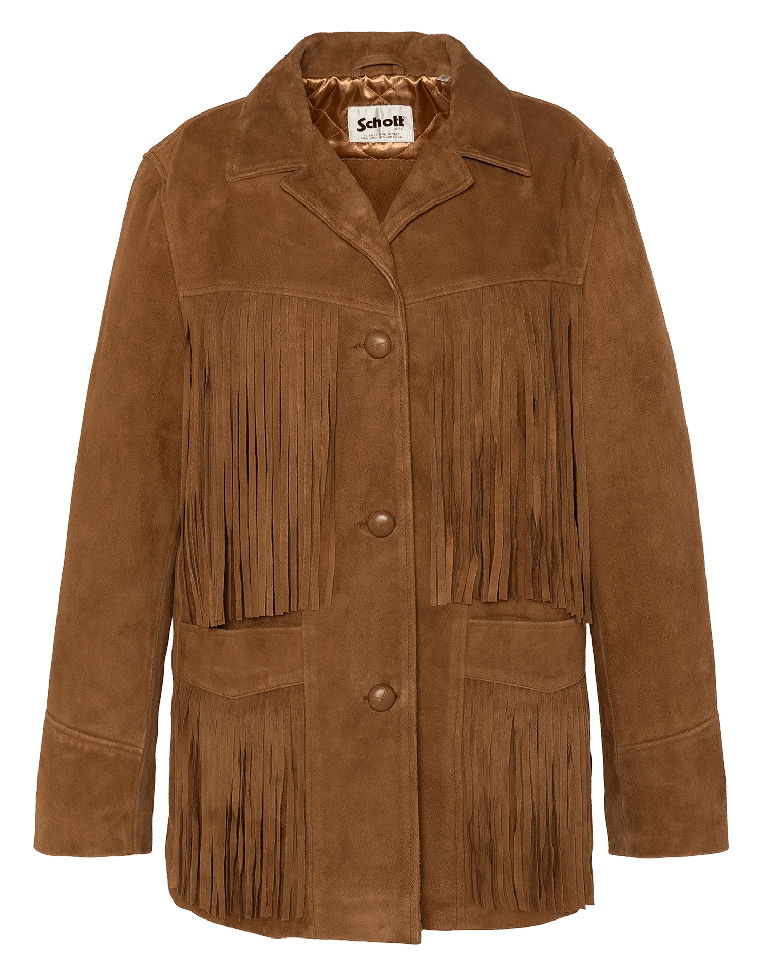 Veste droite à franges en suède SCHOTT Rouge