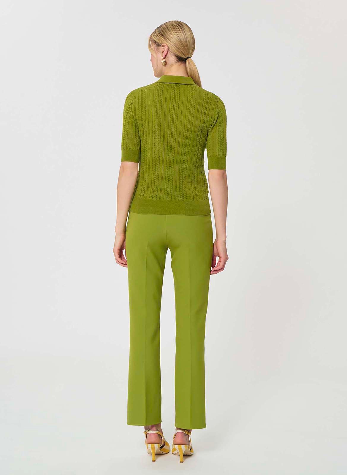 Short-sleeved slim fit polo in braided knit. TARA JARMON Green