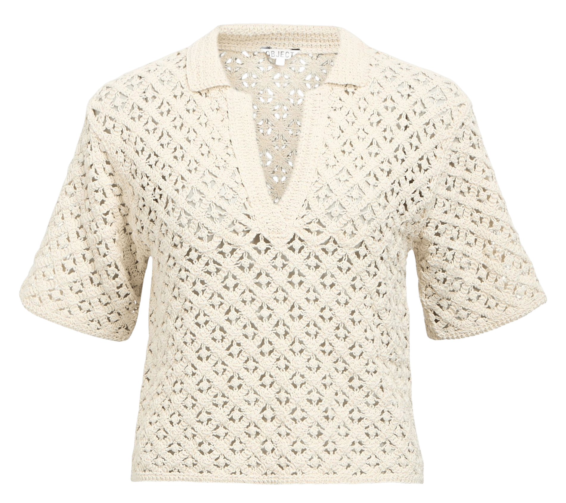 Gerader V-Ausschnitt-Top aus Bio-Baumwolle mit Lochmuster OBJECT Beige