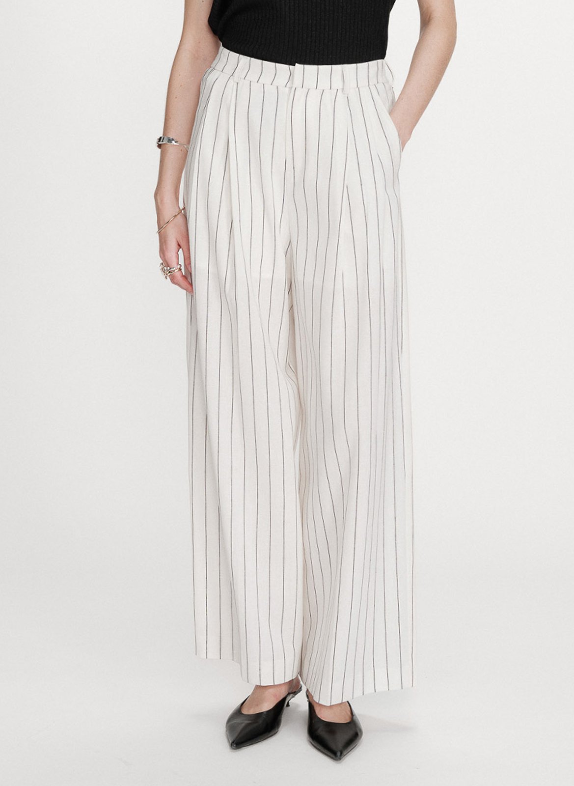 Pantalon large à rayures GRACE ET MILA Blanc