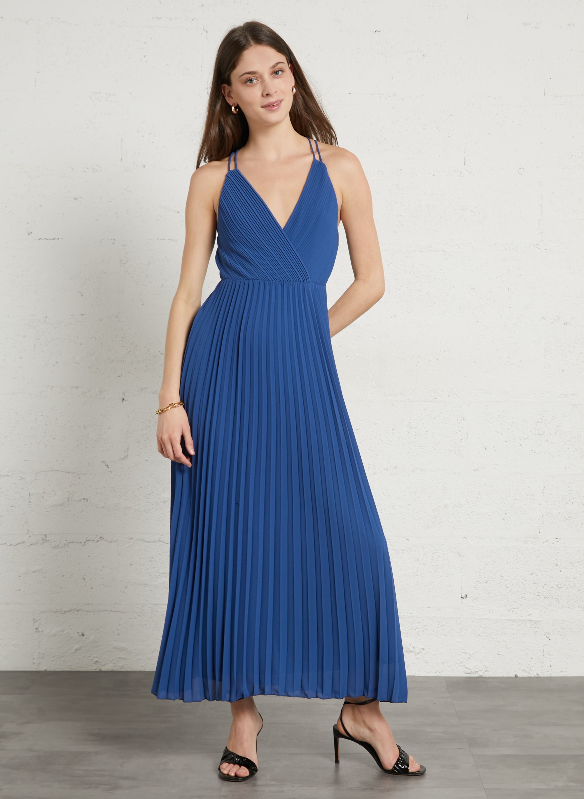 Robe longue plissée à bretelles MAISON 123 Prune