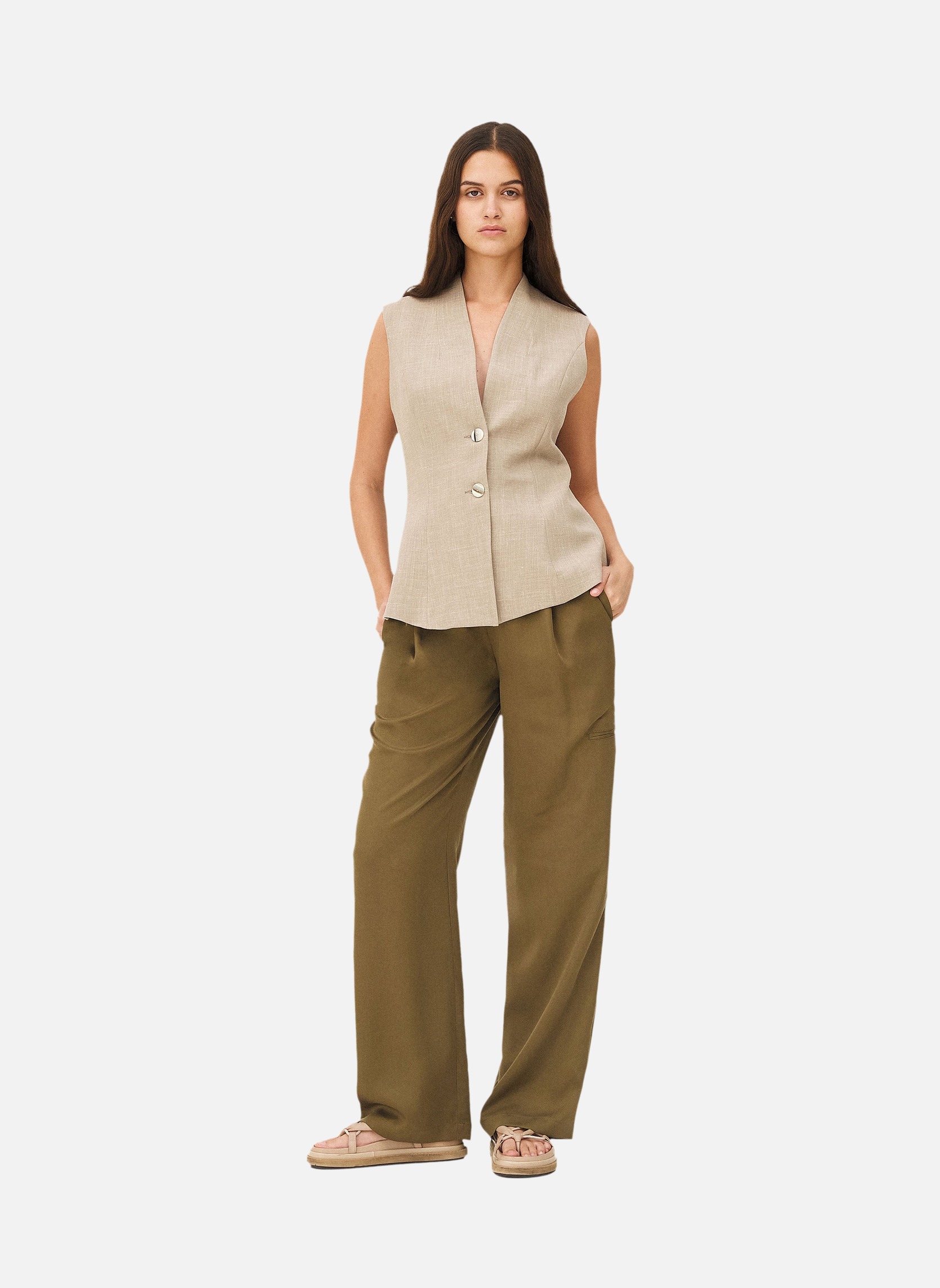 Wide leg pants ICONA KHAKI Noyoco Green