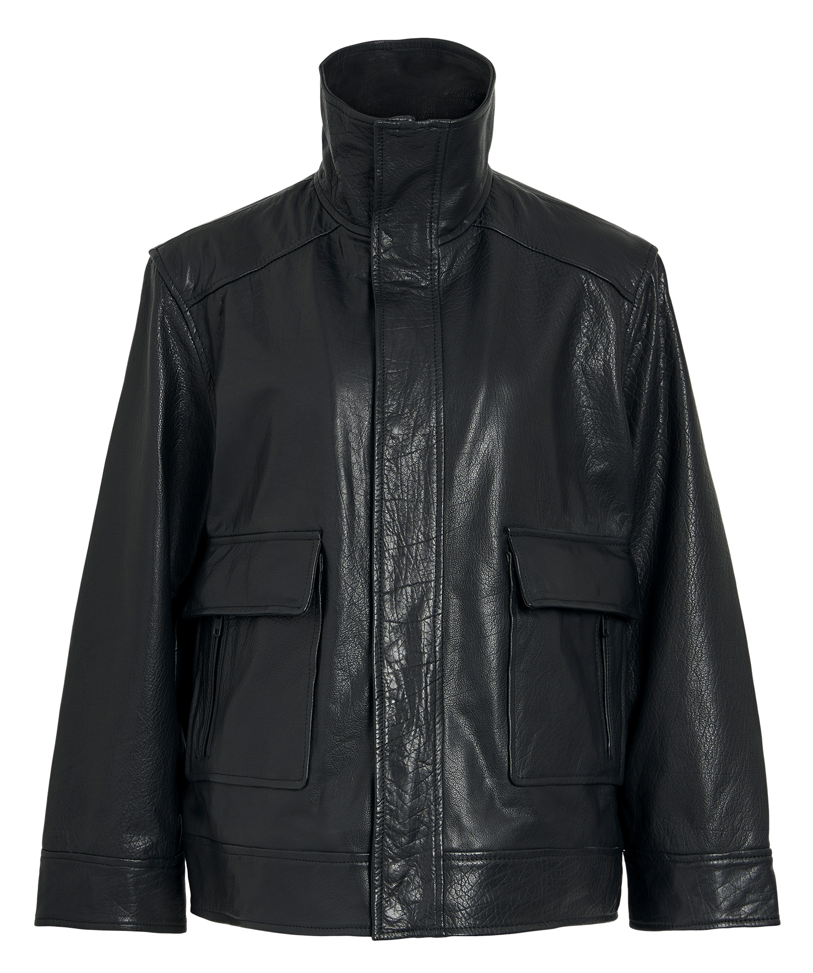 Blouson ample col montant en cuir ROUGE EDIT Gris