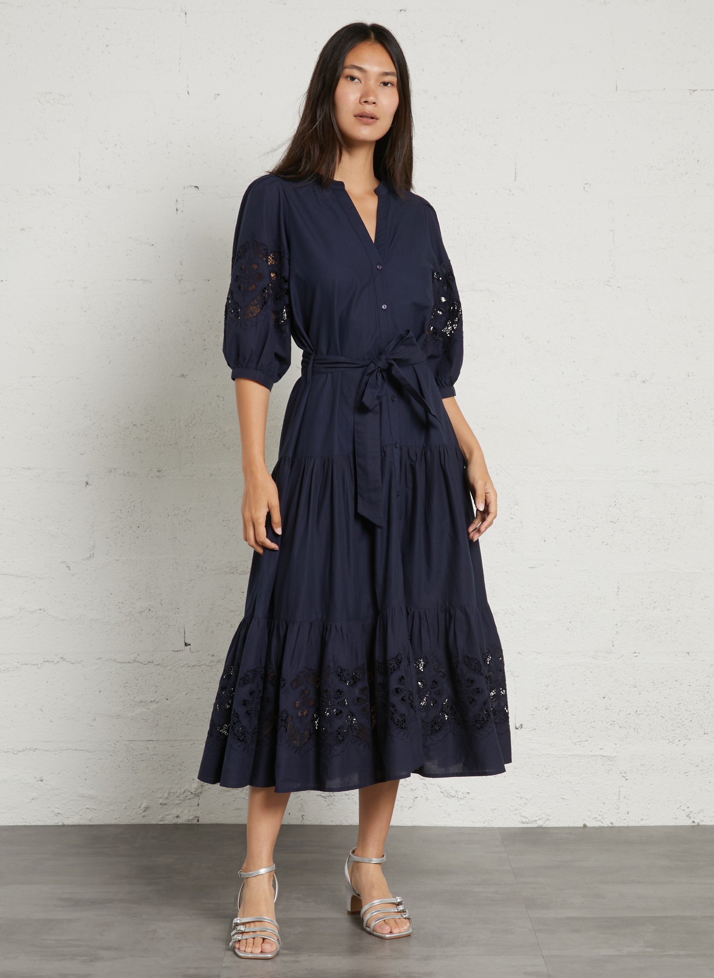 Lange, katoenen jurk met tuniekhals SUD EXPRESS Blauw
