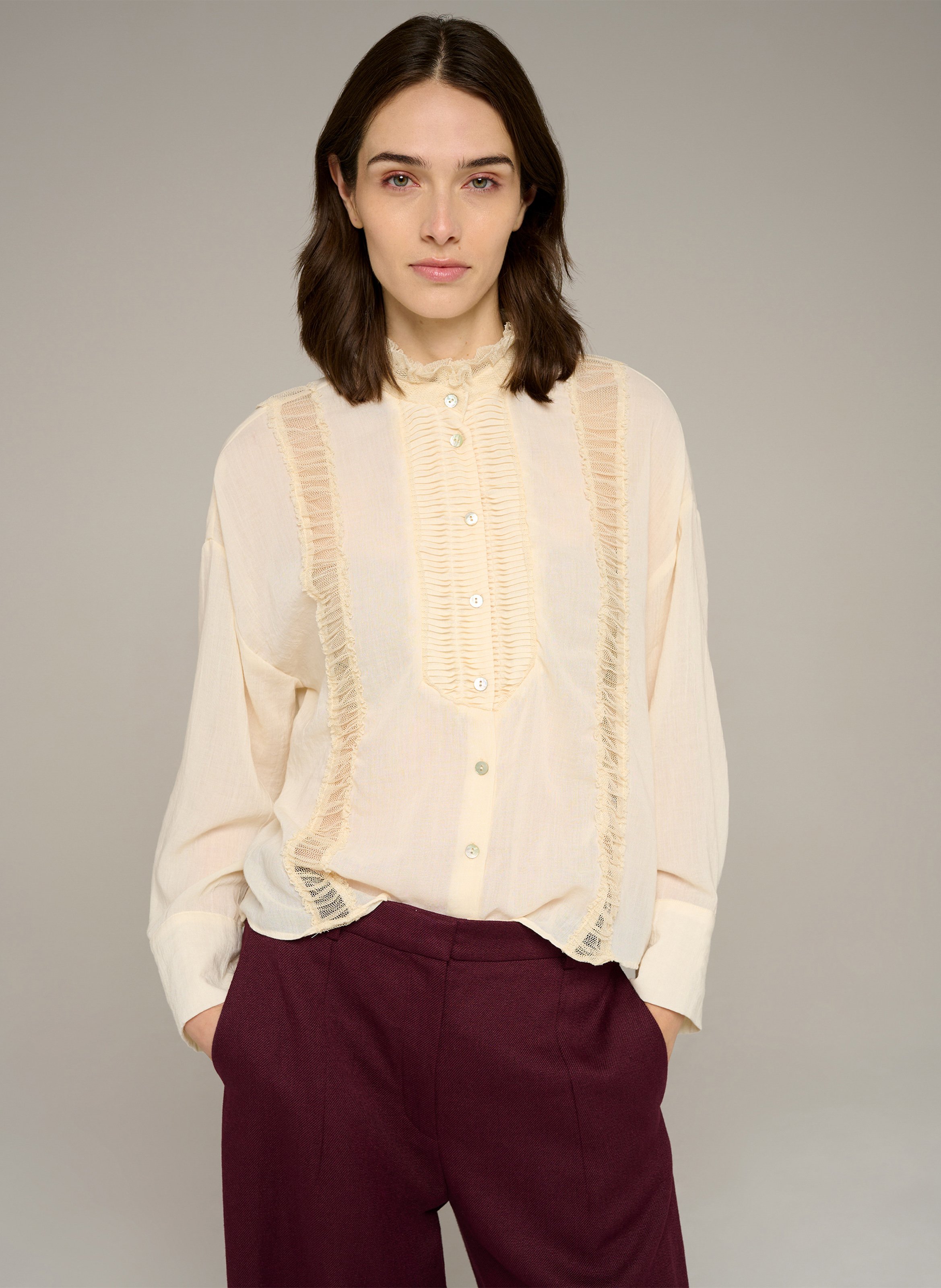 Wijdvallende blouse met gedrapeerd detail COTELAC Beige