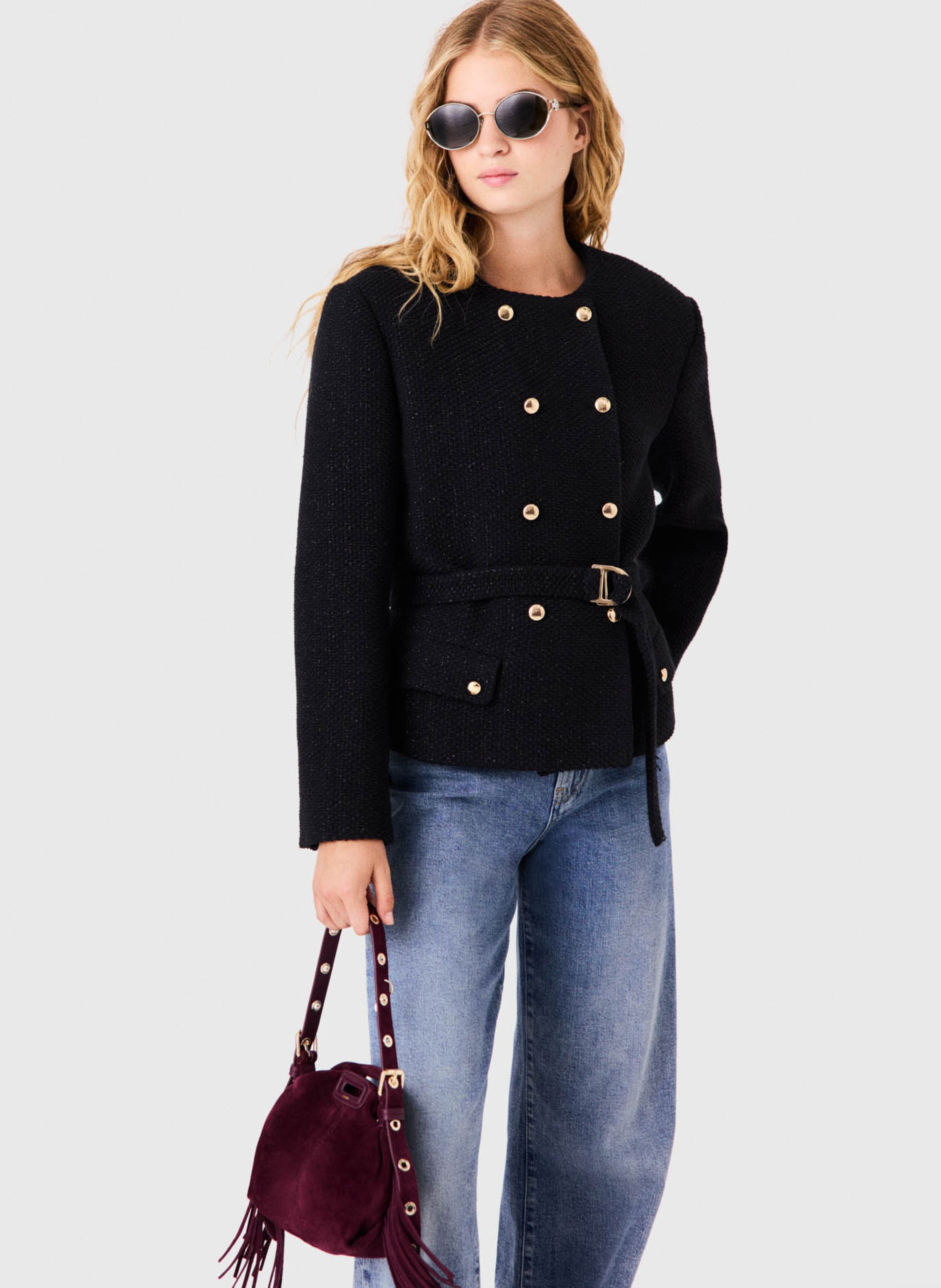 Veste droite col rond MAJE Noir