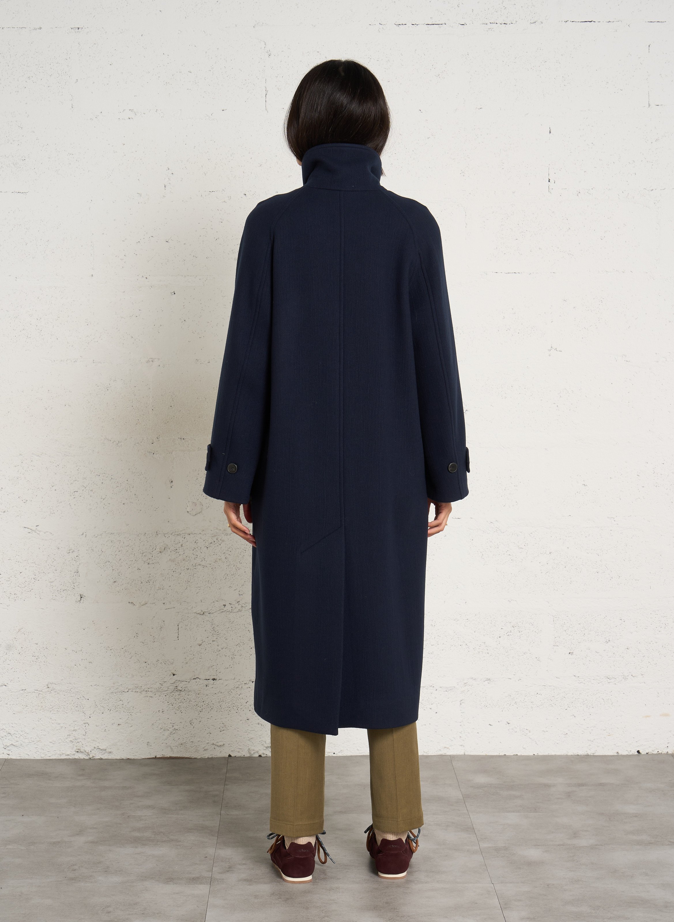 Manteau long oversize en laine mélangée POMANDERE Bleu