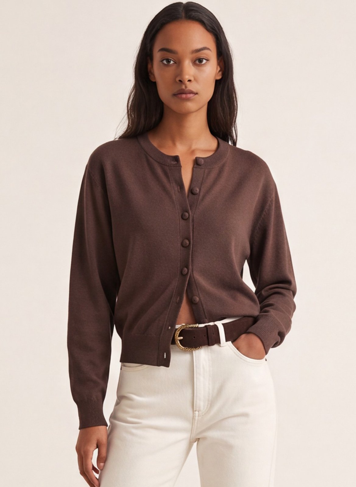 Rechte cardigan met ronde hals KOOKAI Bruin