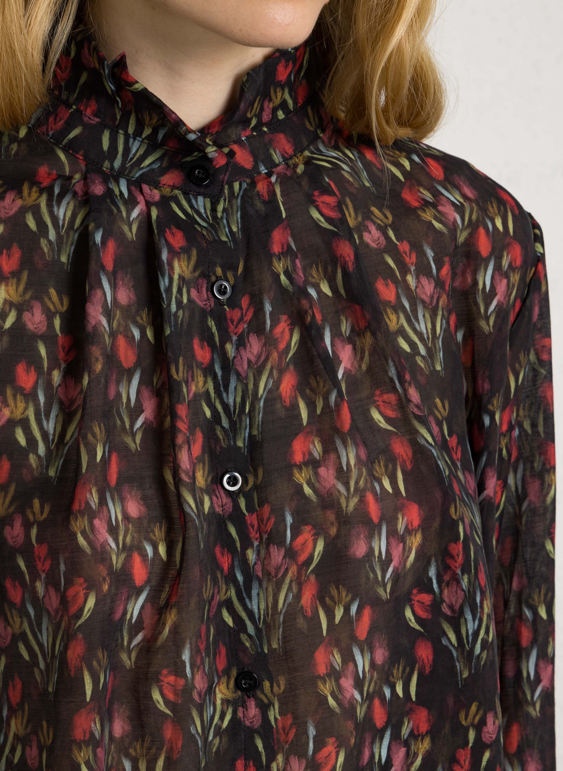 Chemise col montant à imprimé fleuri THE KORNER Noir