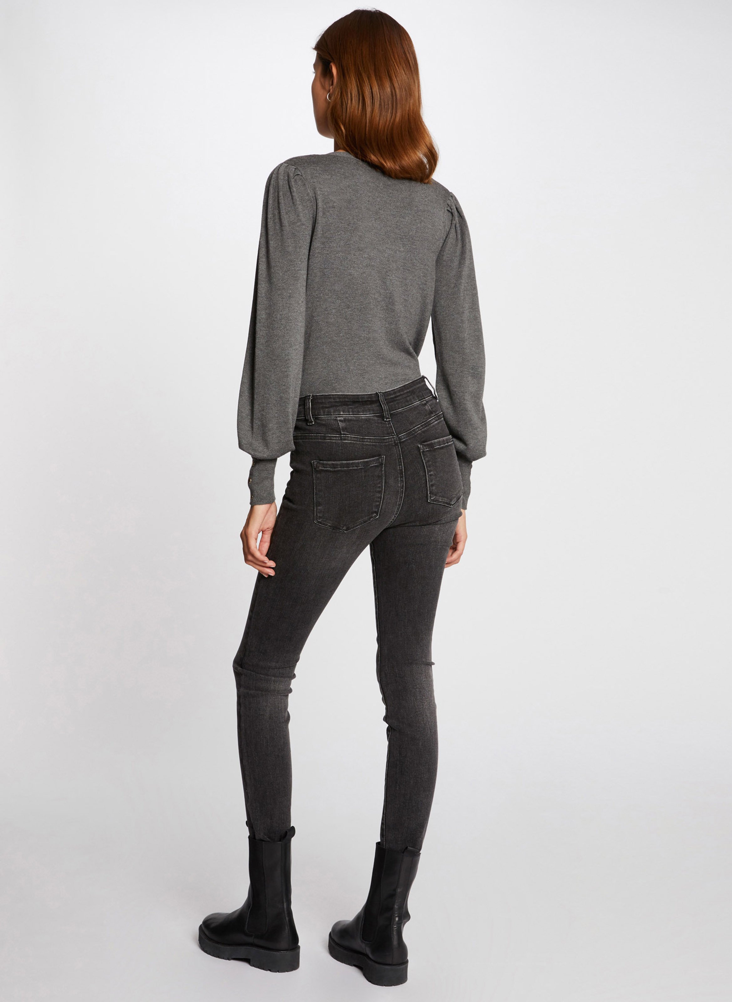 Pull col V en maille mélangée MORGAN Gris