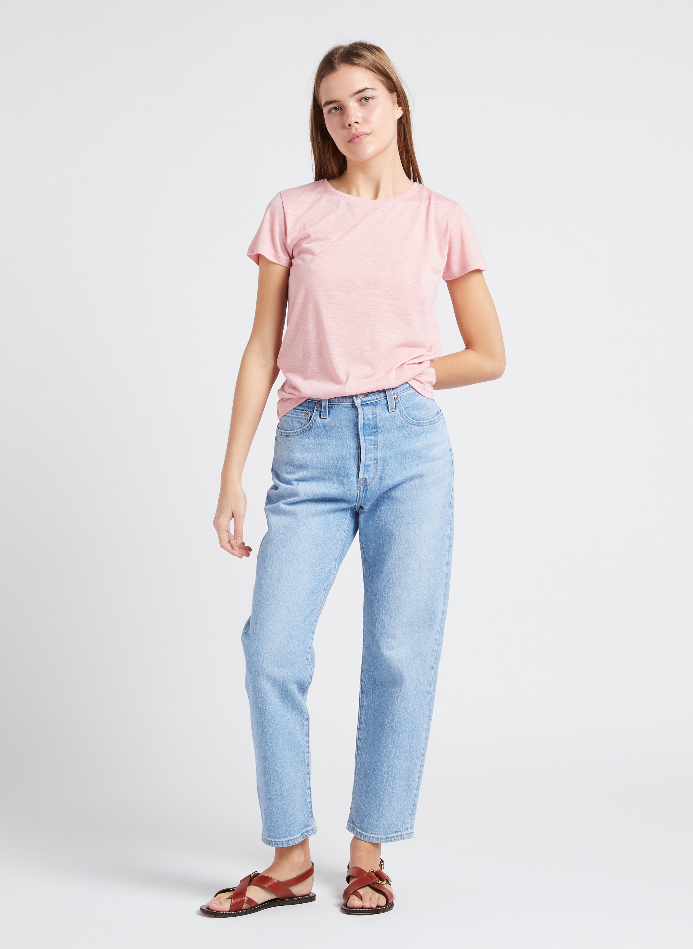 Rundhals-T-Shirt mit Pailletten Rosa