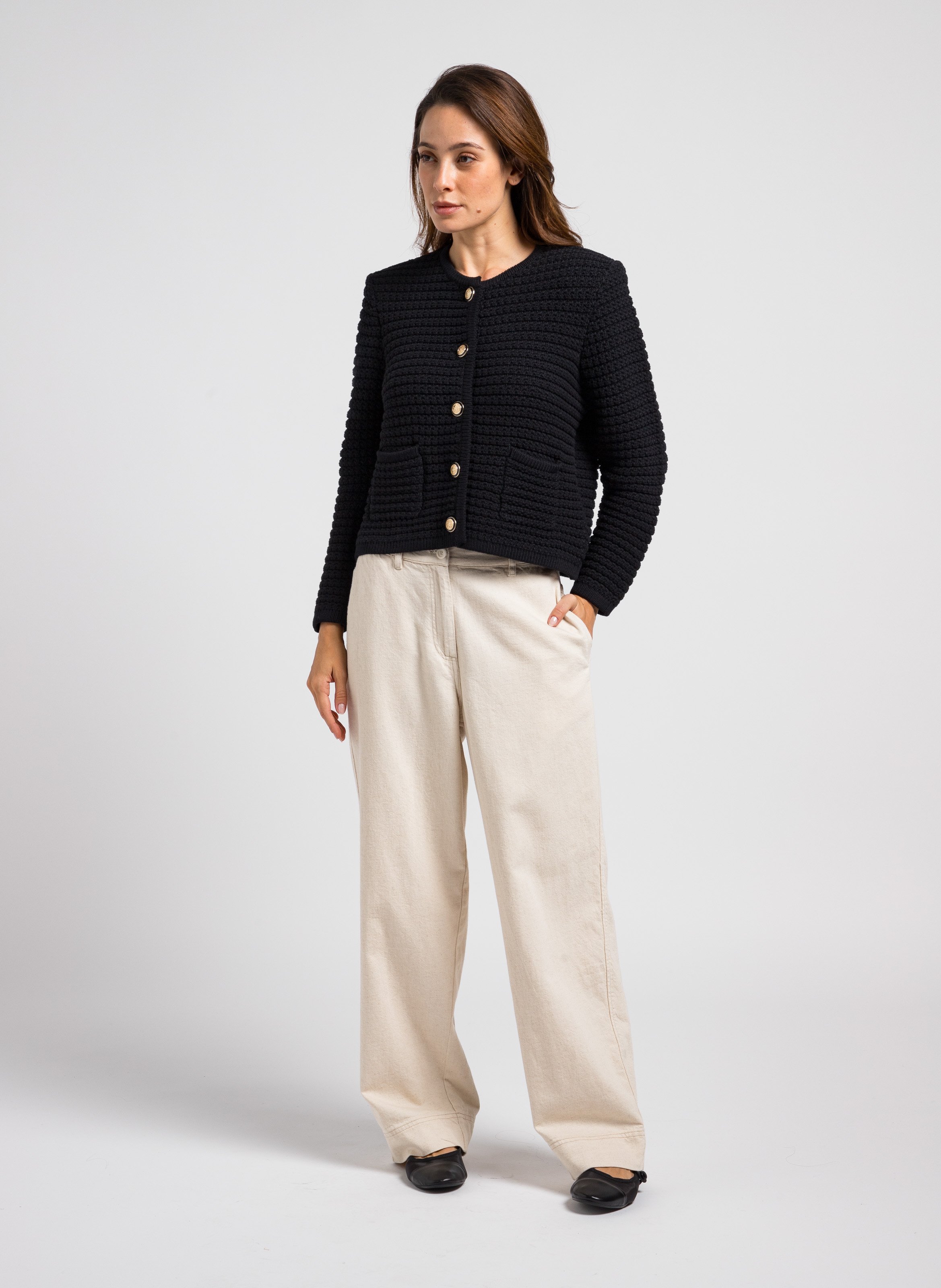 Recht vest met ronde hals | katoenblend BA&SH Zwart