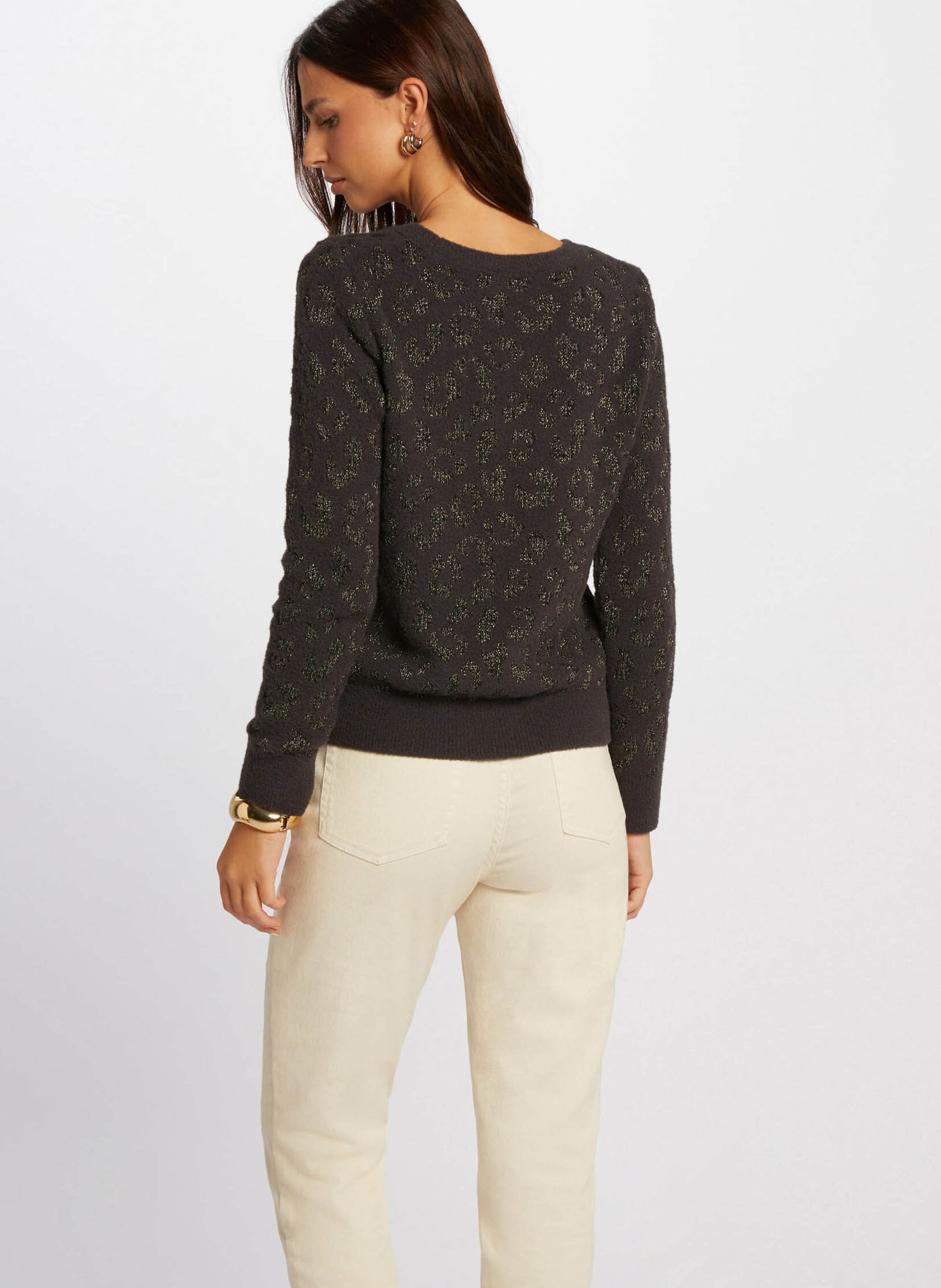 Metallic Leopard Print Sweater MORGAN Grey