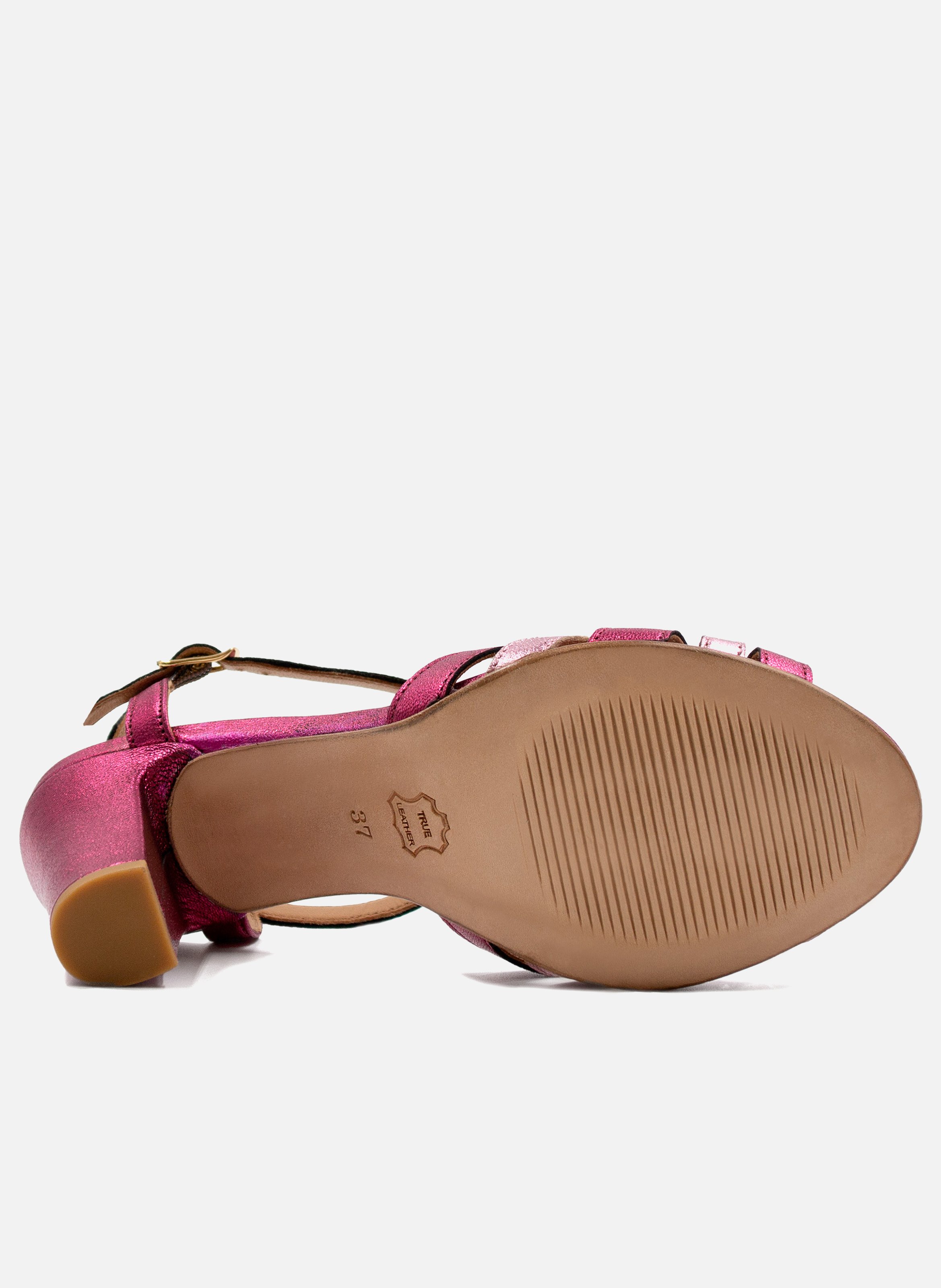 Metallic leather strap sandals with heels JULES & JENN Pink