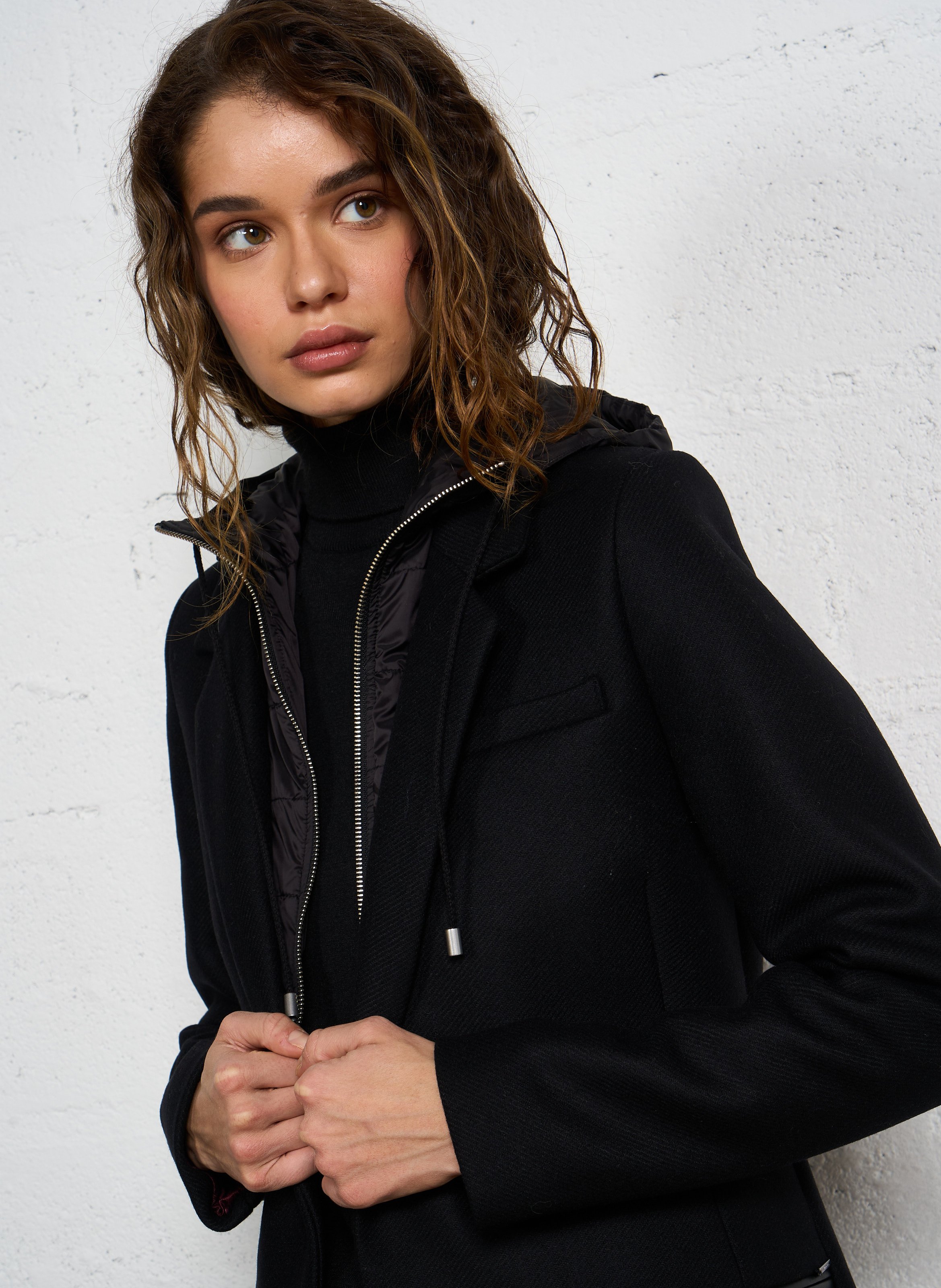 Wool broadcloth hooded coat IKKS Black