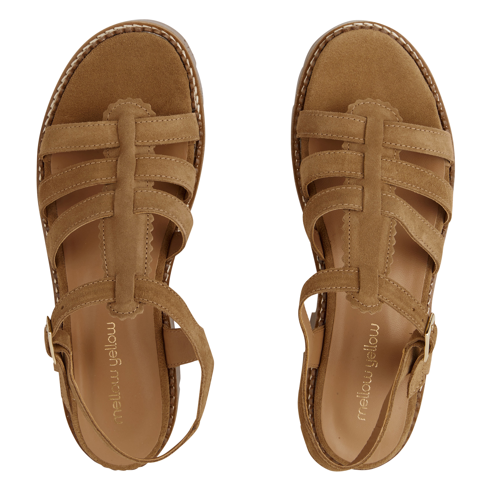 Avarca Berlin - Flache Ledersandalen mit Samt MELLOW YELLOW Beige