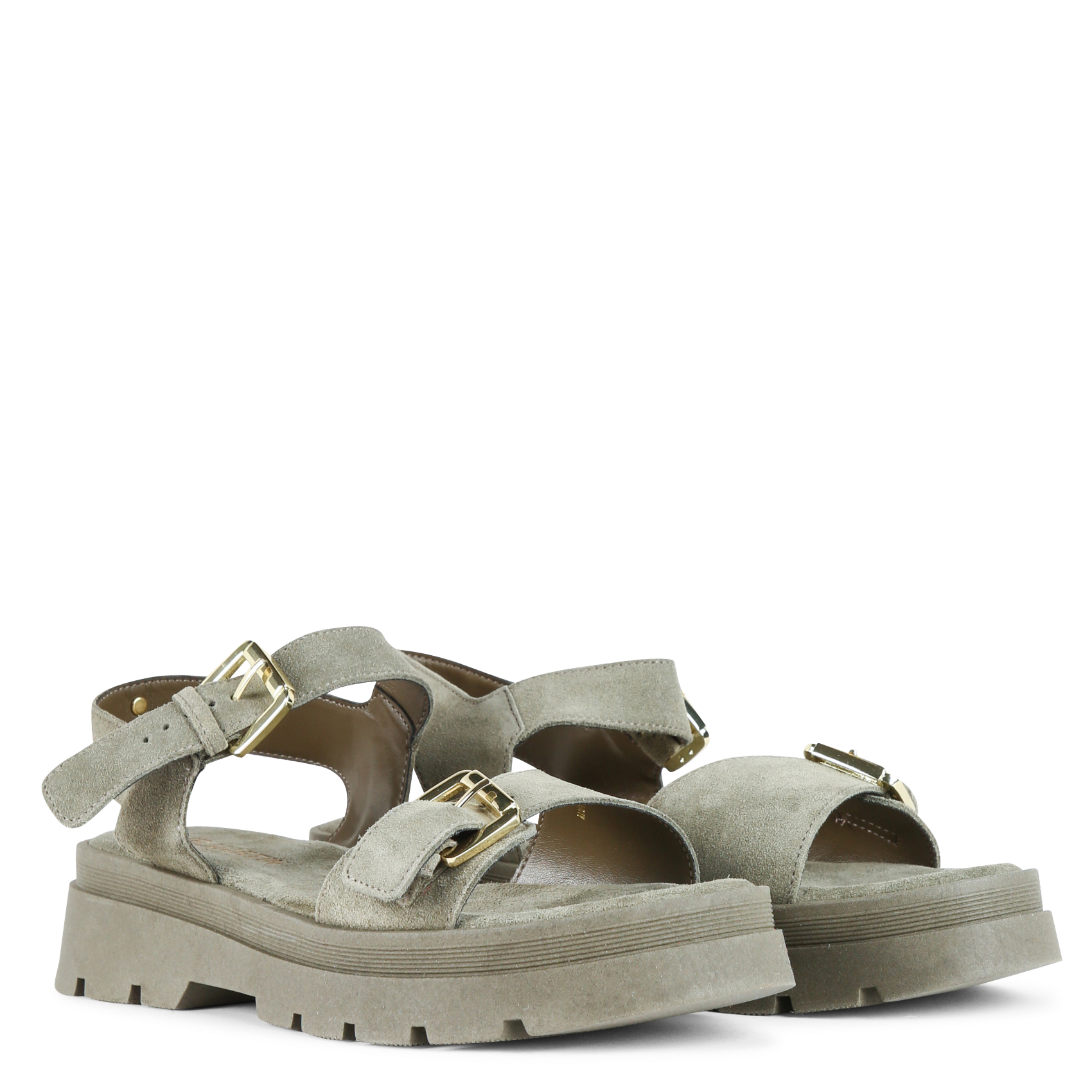 Sandales crantées en cuir velours JB MARTIN Kaki