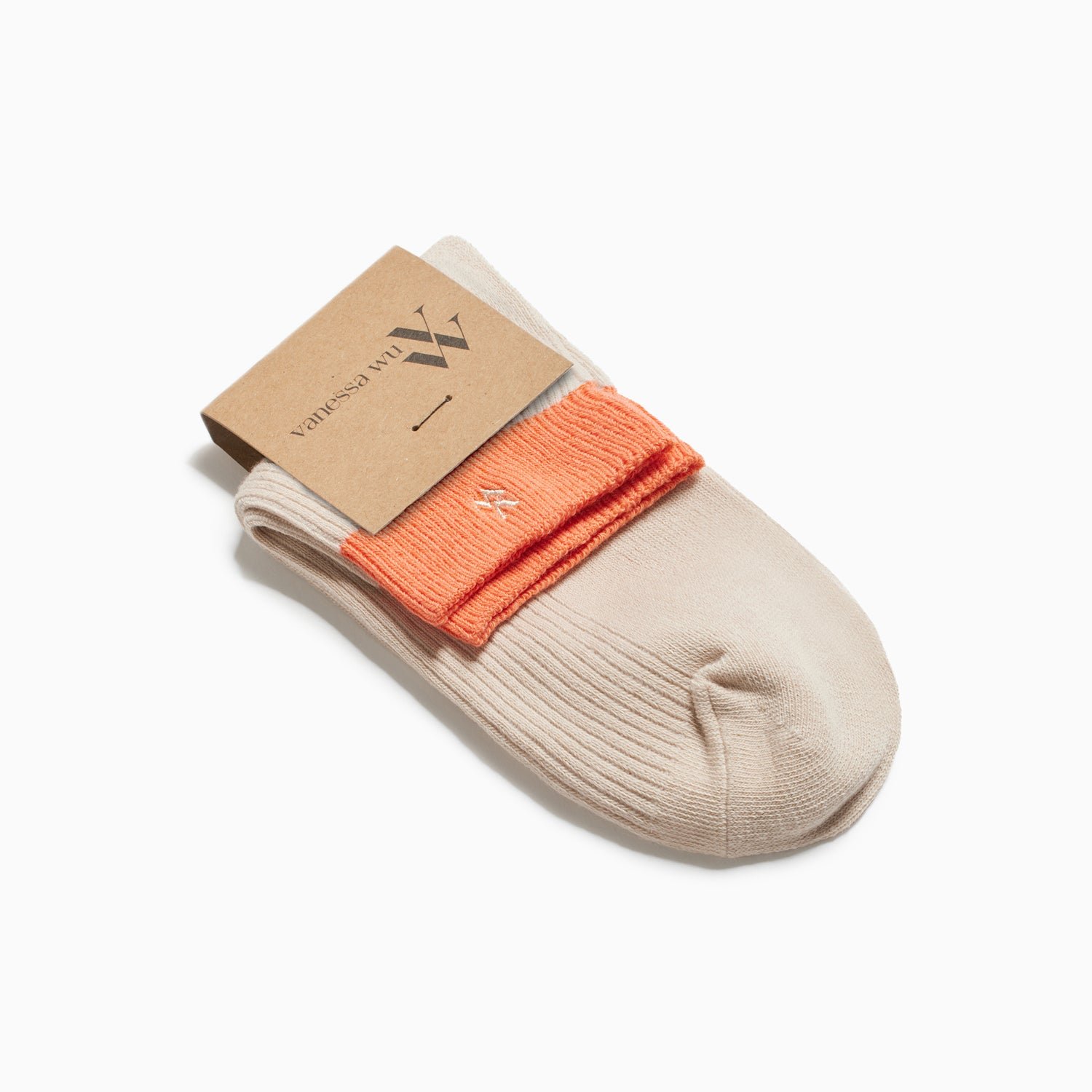 Short cotton-blend ribbed socks VANESSA WU Beige