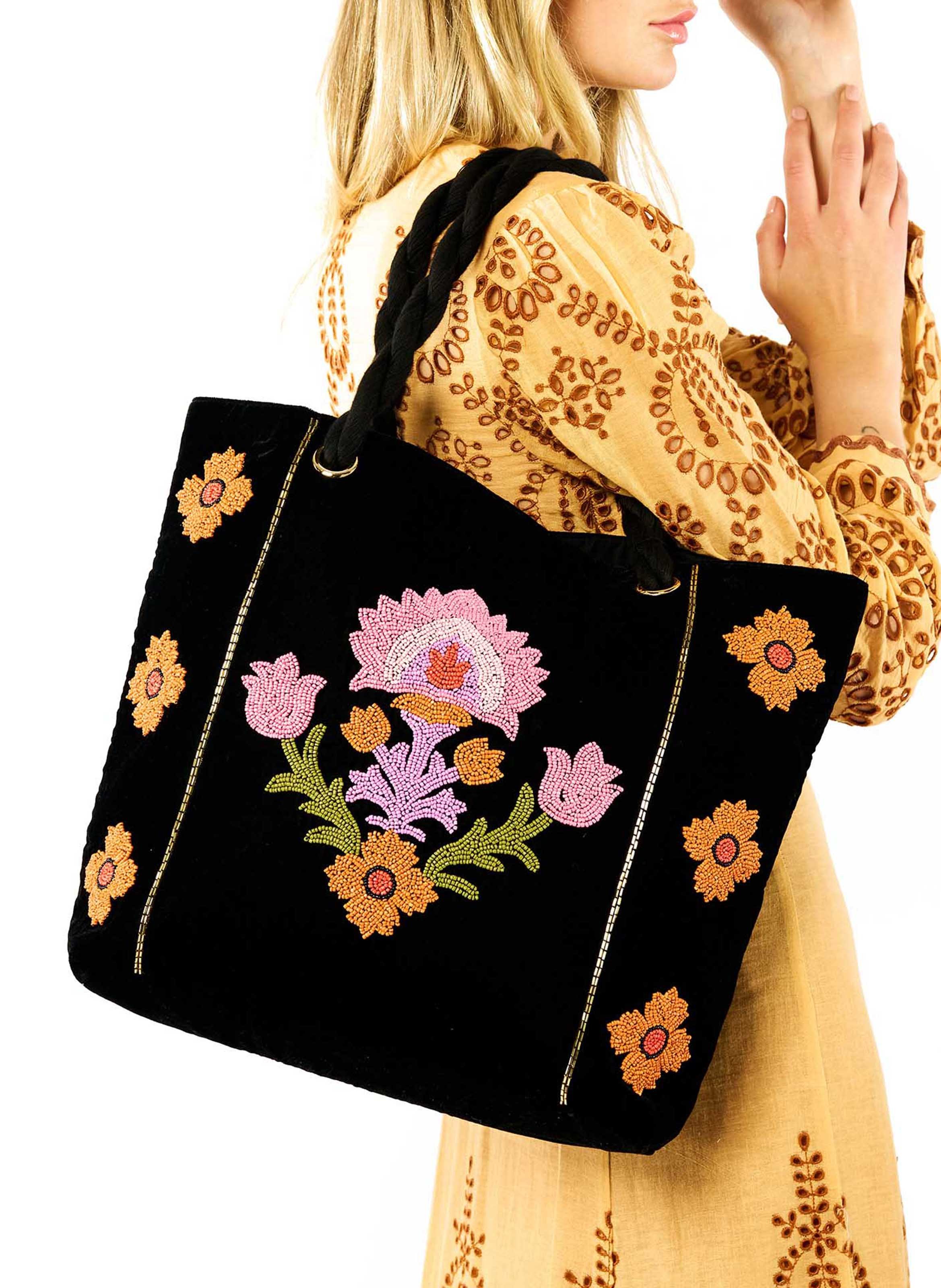 Embroidered tote bag WILD Black