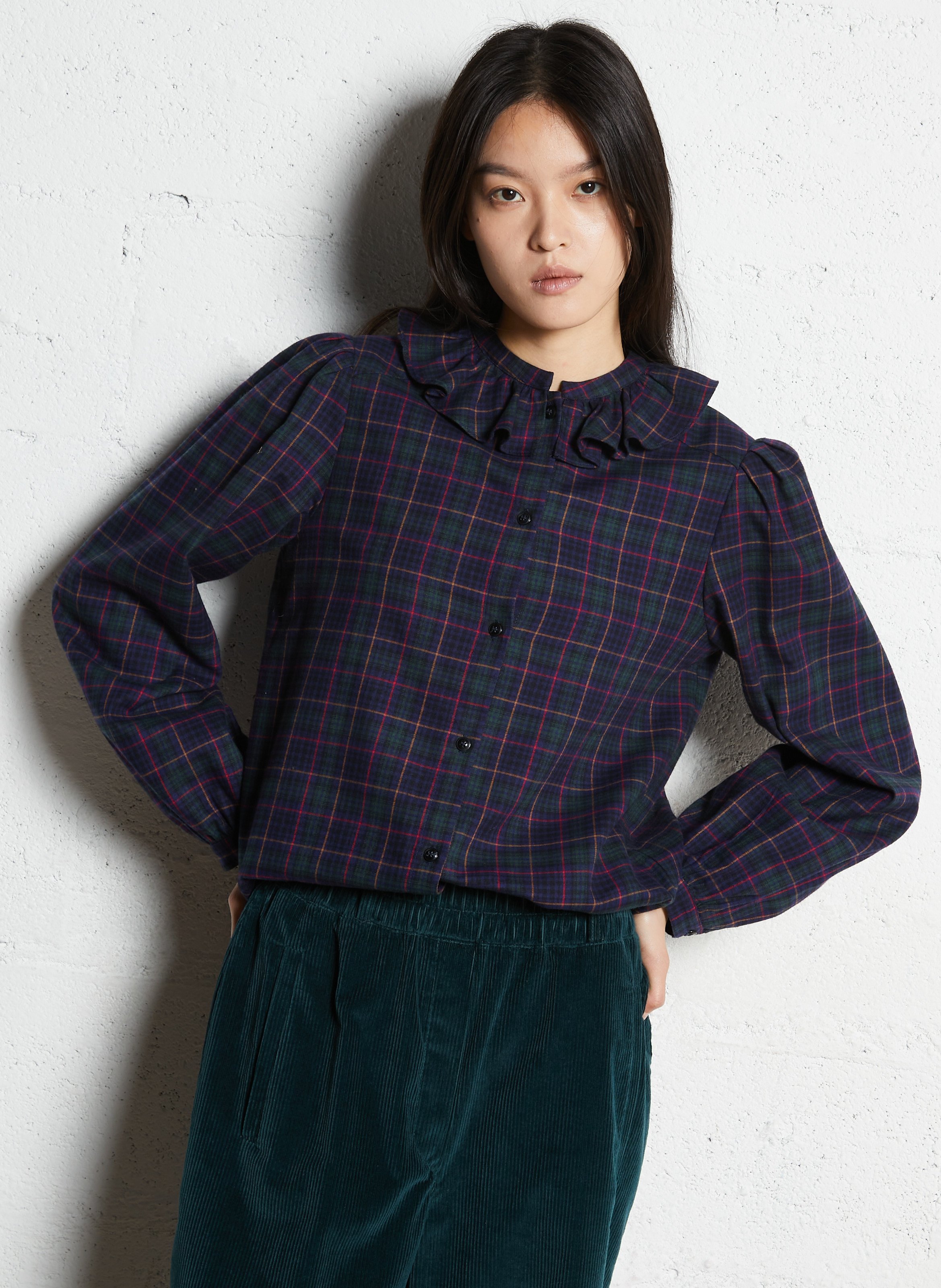 Rechte, katoenen blouse met print SUZIE WINKLE Blauw