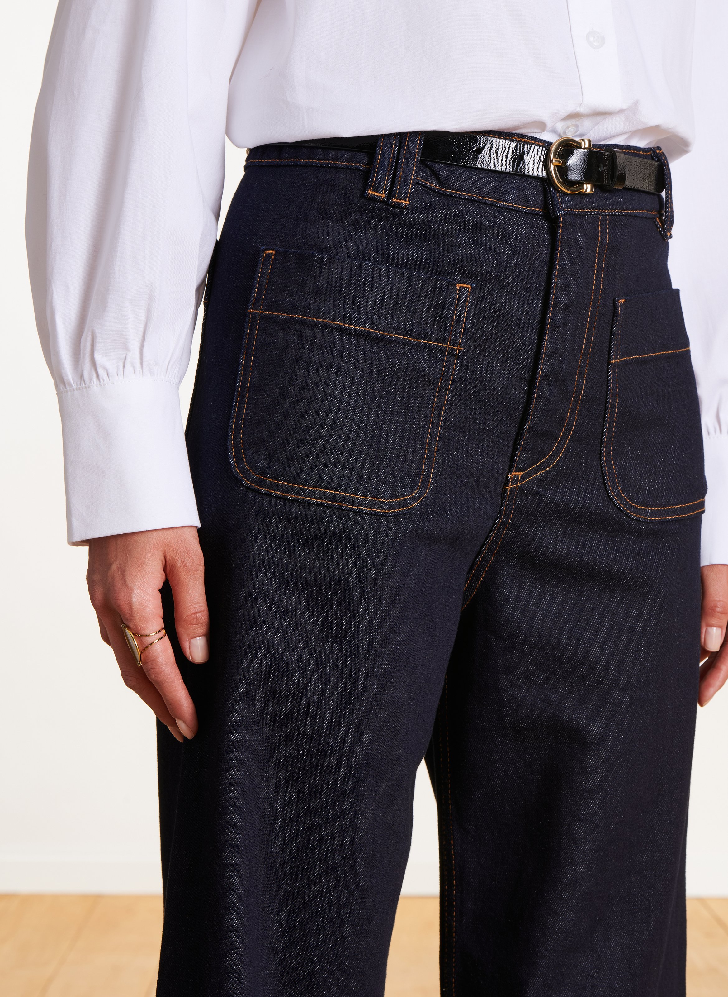 Raw wide-leg jeans with cuffs LA FEE MARABOUTEE Blue