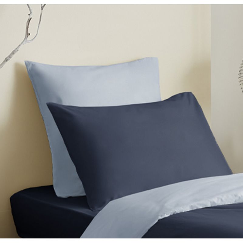 Complete set 4 pieces navy/blue sky reversible duvet cover for bed 90 x 190 cm COTON PUR Blue